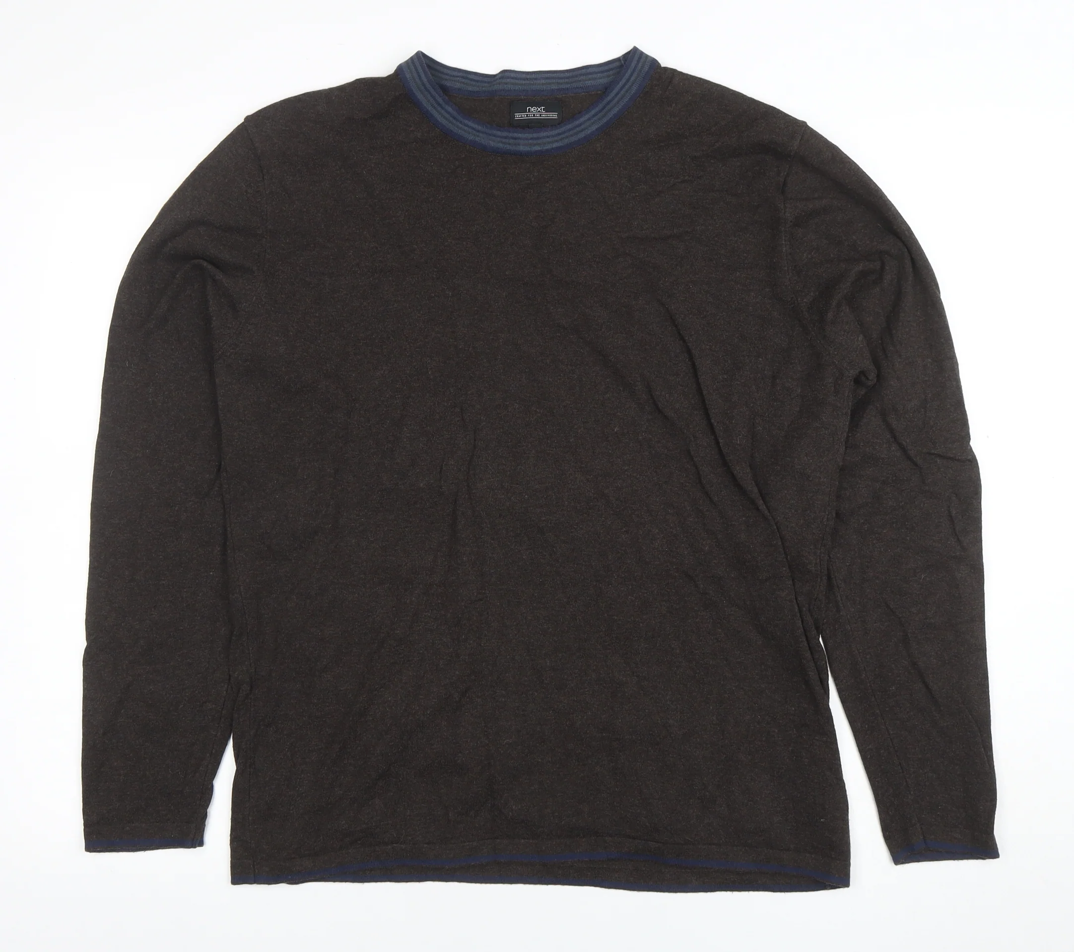 Next Men's Brown Cotton Blend Crew Neck Pullover Jumper Size L