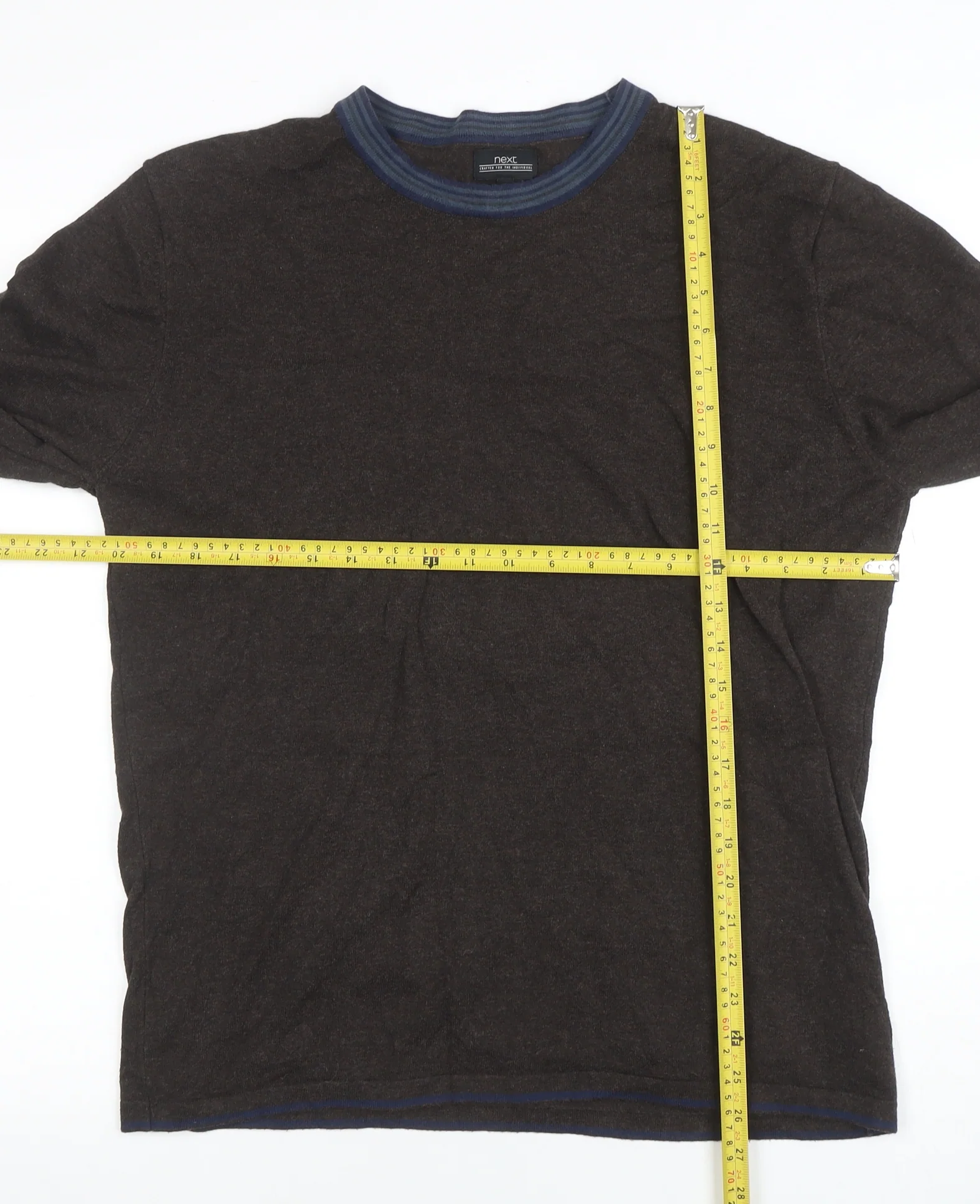 Next Men's Brown Cotton Blend Crew Neck Pullover Jumper Size L - Image 2