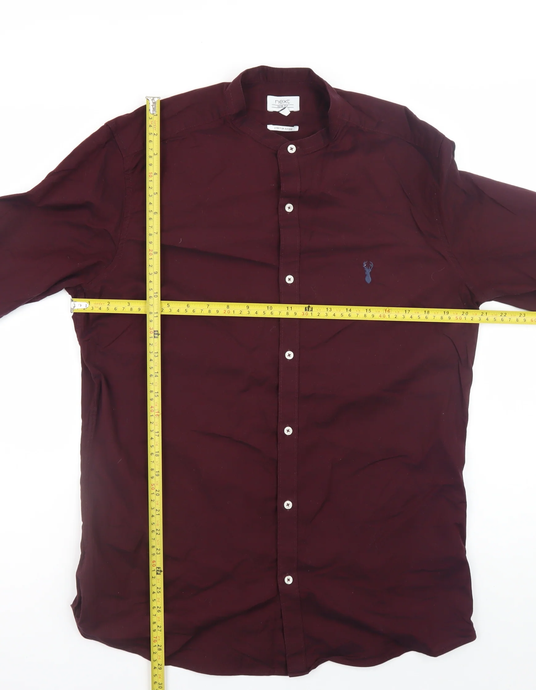 Next Mens Brown Slim Fit Long Sleeve Band Collar Shirt Size L - Image 2