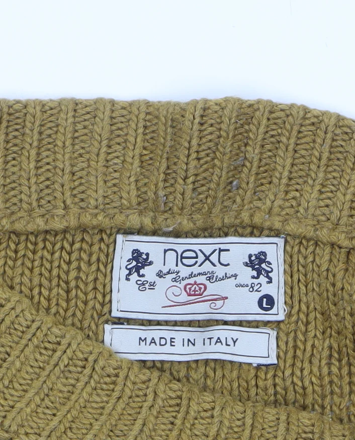 Next Men's Brown Wool Pullover Jumper L Chunky Knit Elbow Patches - Image 4