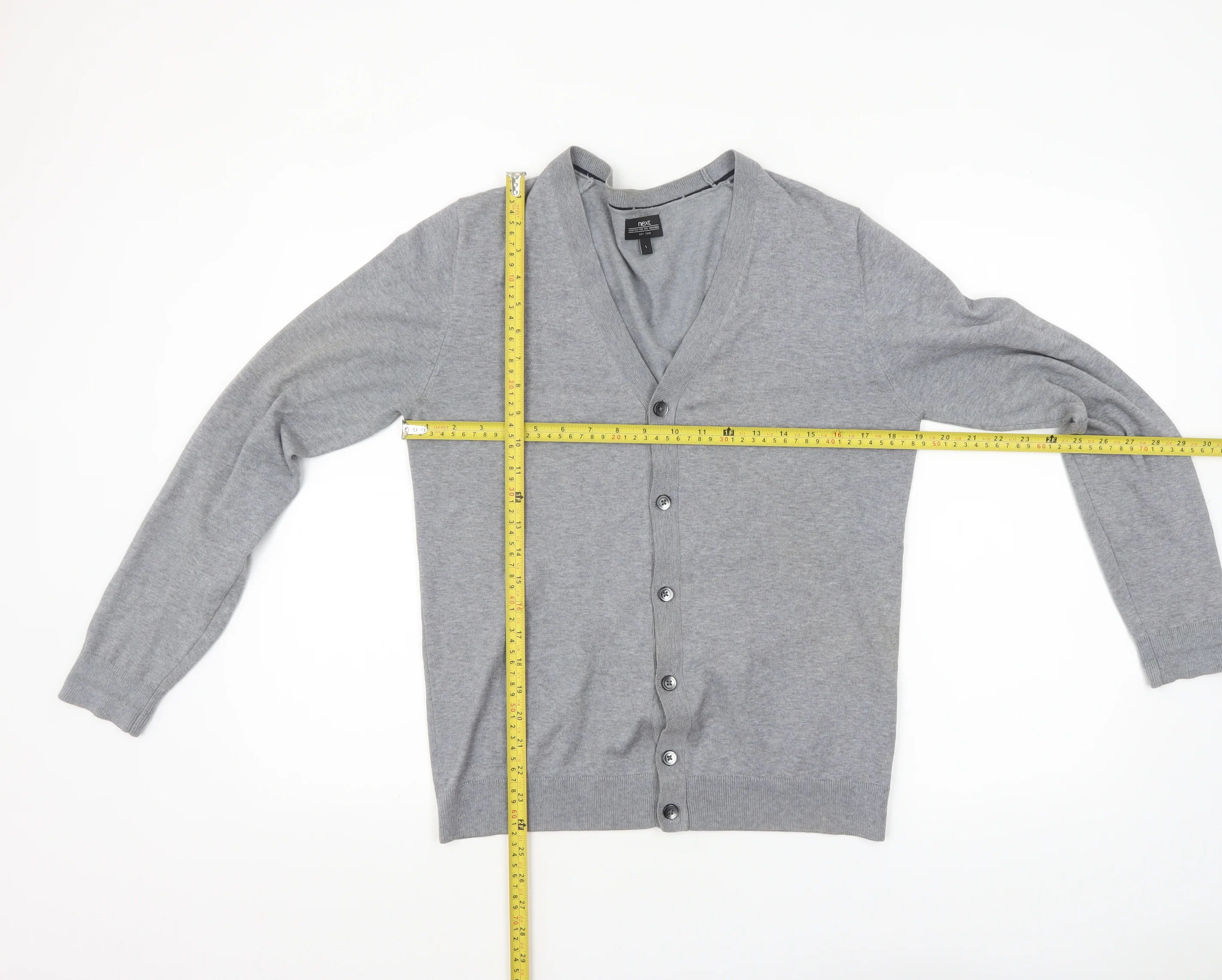Next Men's Grey Cotton V-Neck Button Cardigan Small - Image 2