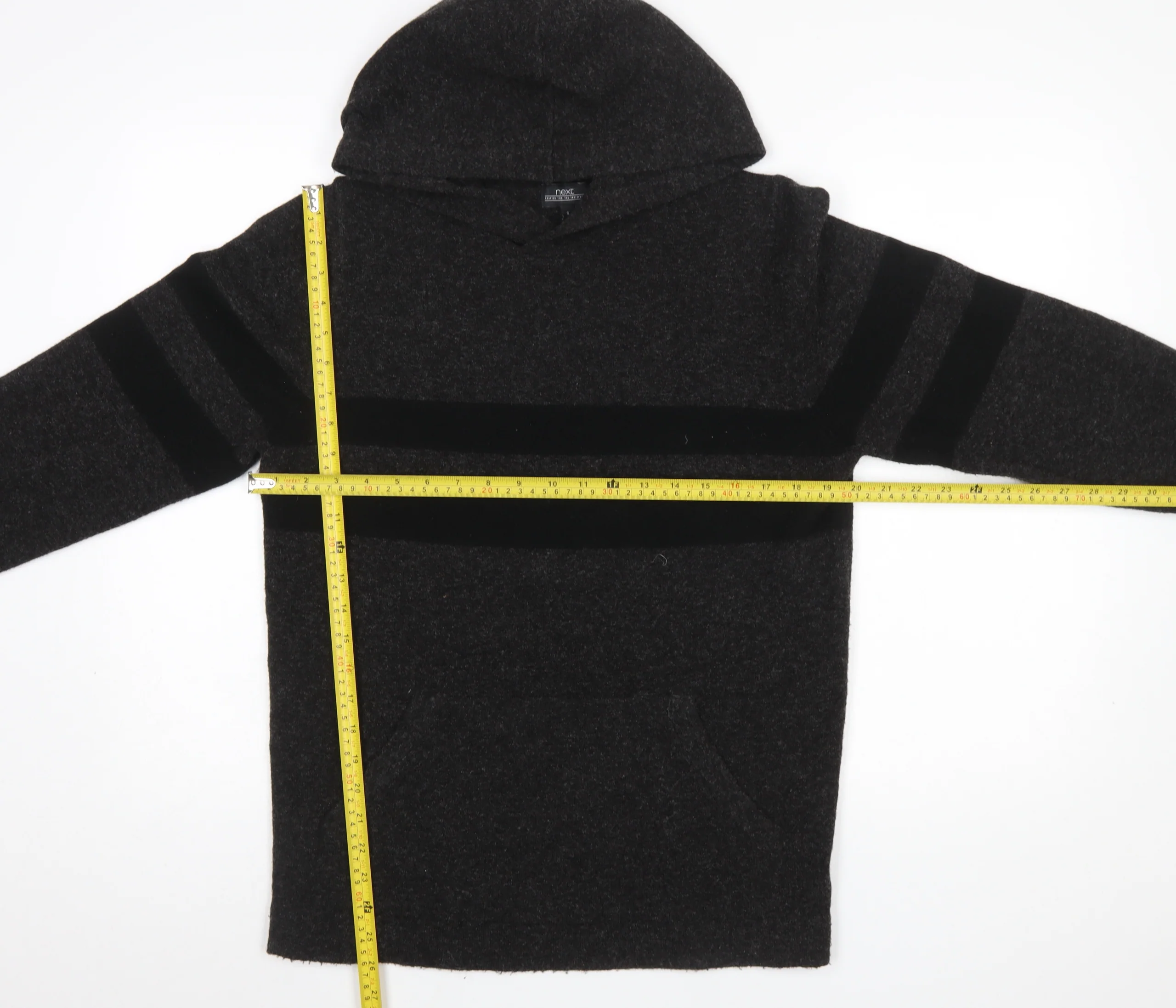 Next Men's Grey Striped Hooded Pullover Jumper Size S - Image 2