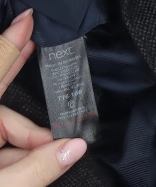 Next Men's Grey Wool Blend Herringbone Overcoat M - Image 4