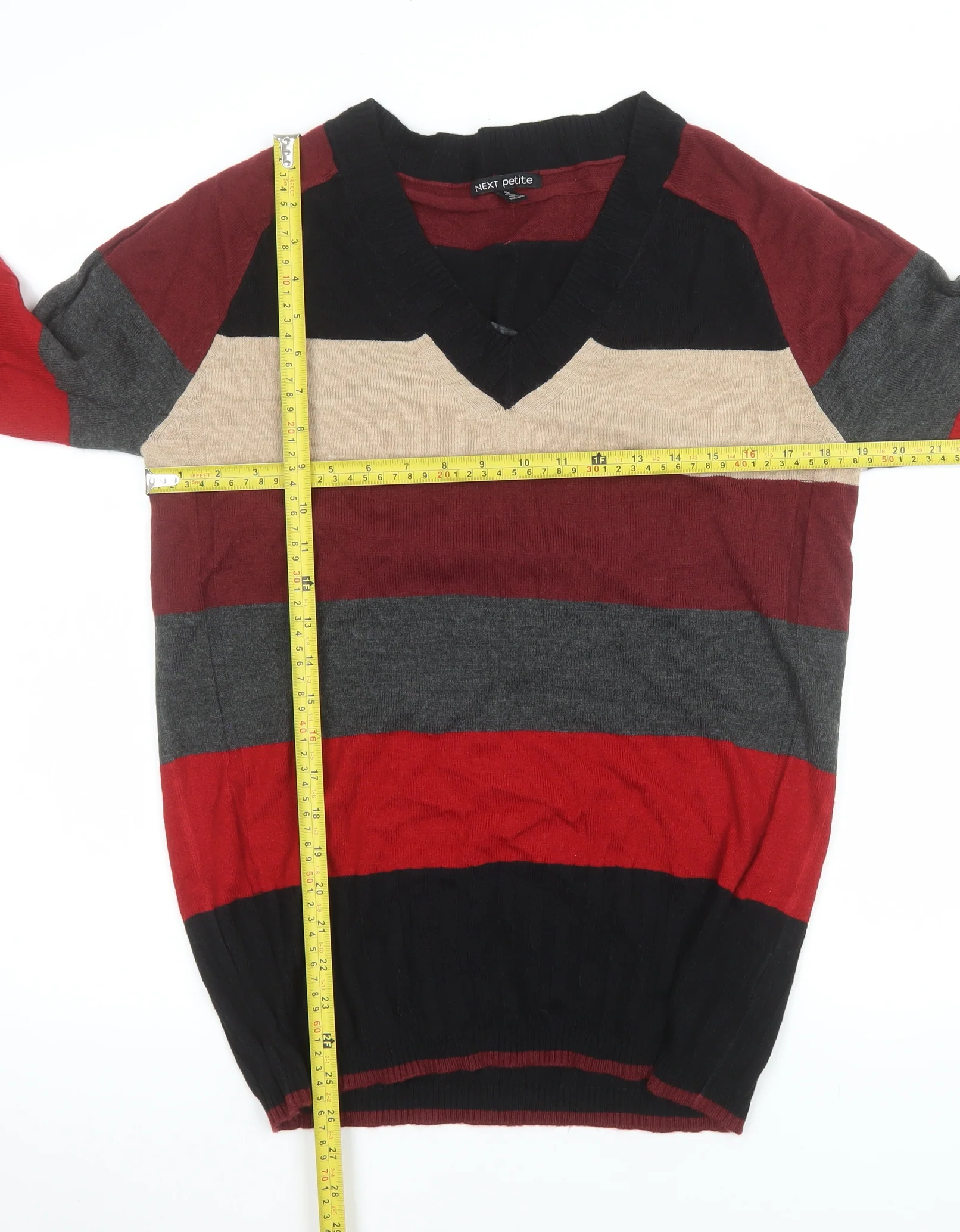Next Men's Multicoloured Striped V-Neck Jumper Size S - Image 2