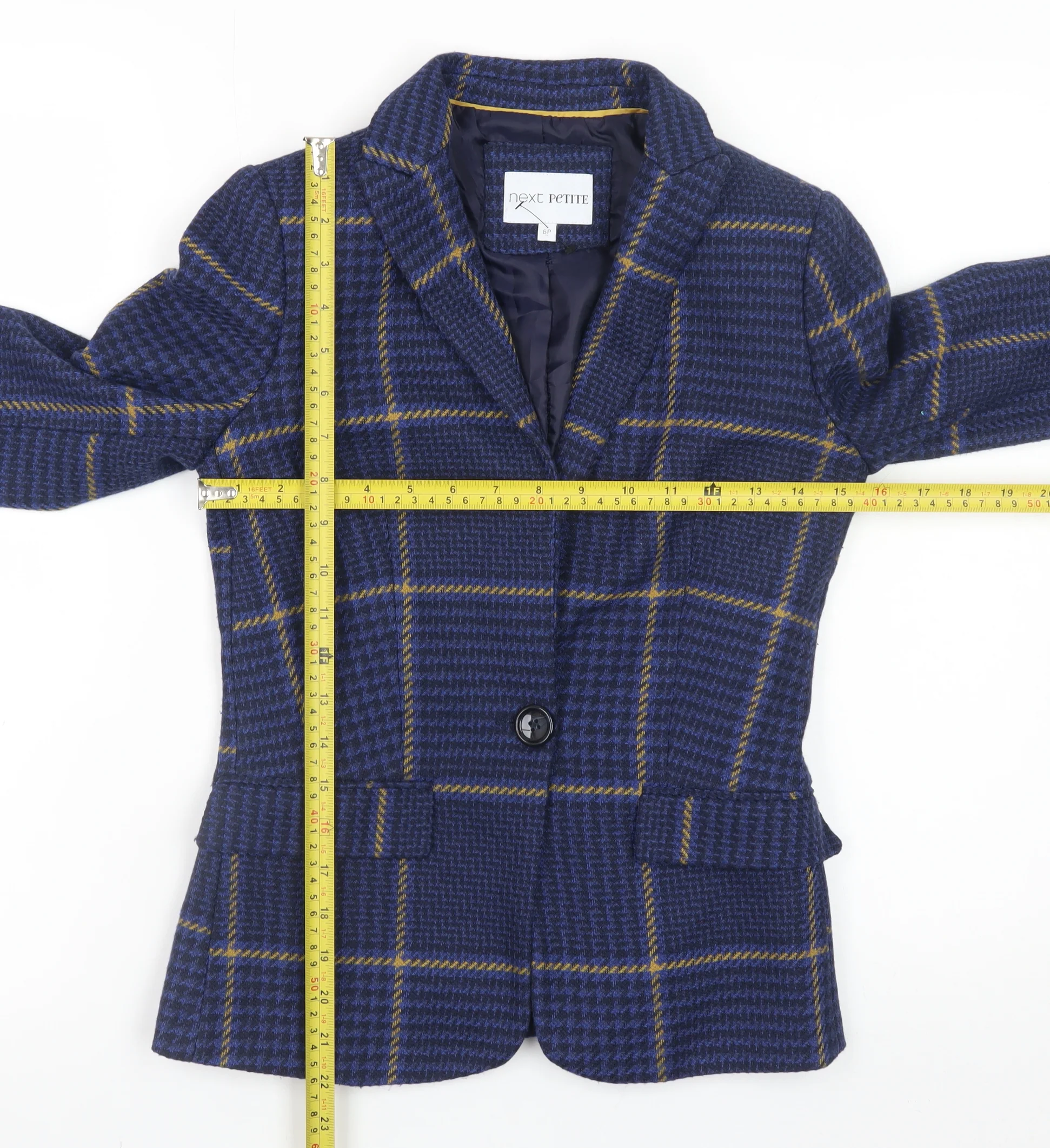 Next Petite Women's Blue Check Blazer Jacket Size 6 - Image 2