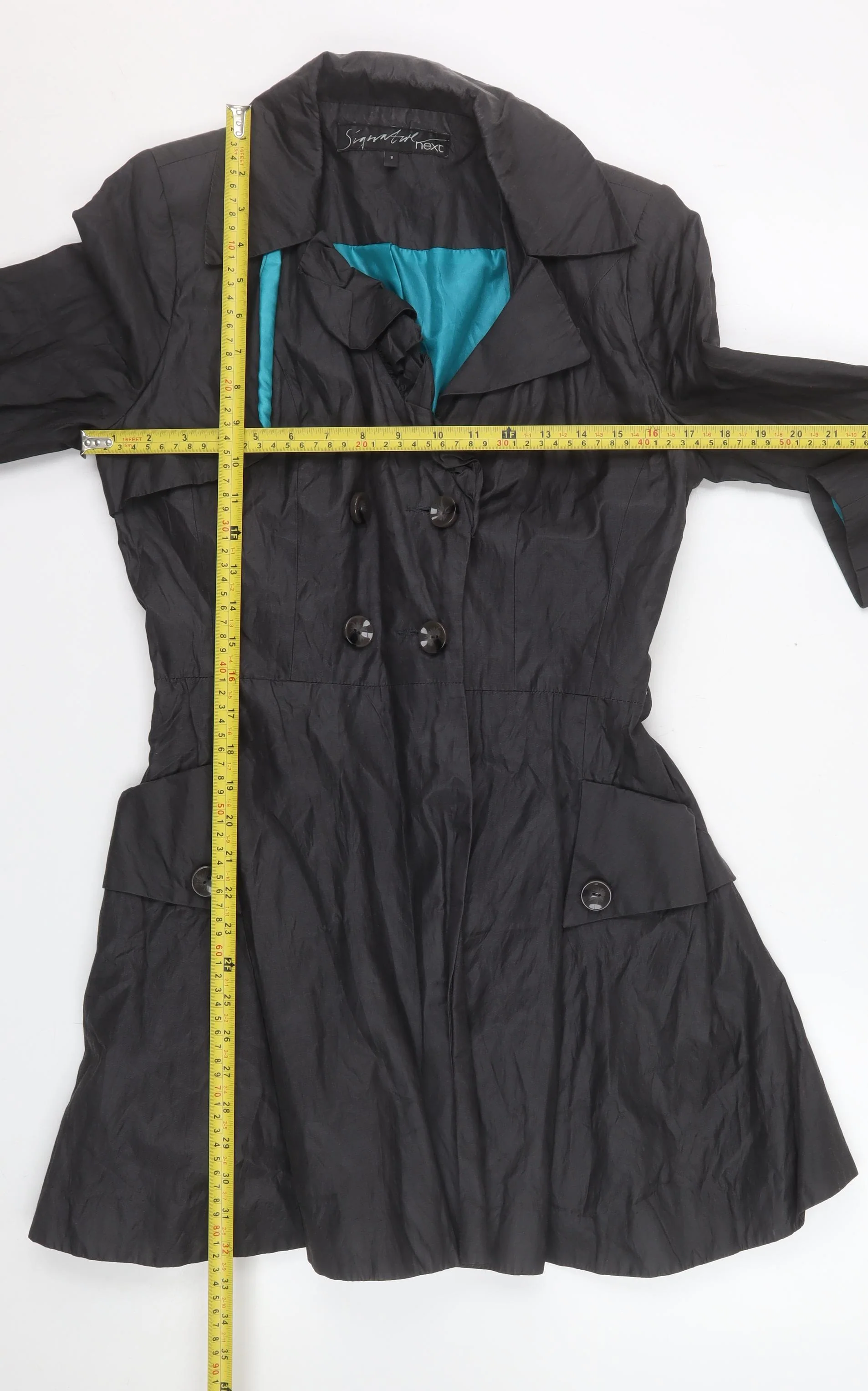 Next Signature Black Women's Size 8 Double Breasted Trench Coat - Image 2