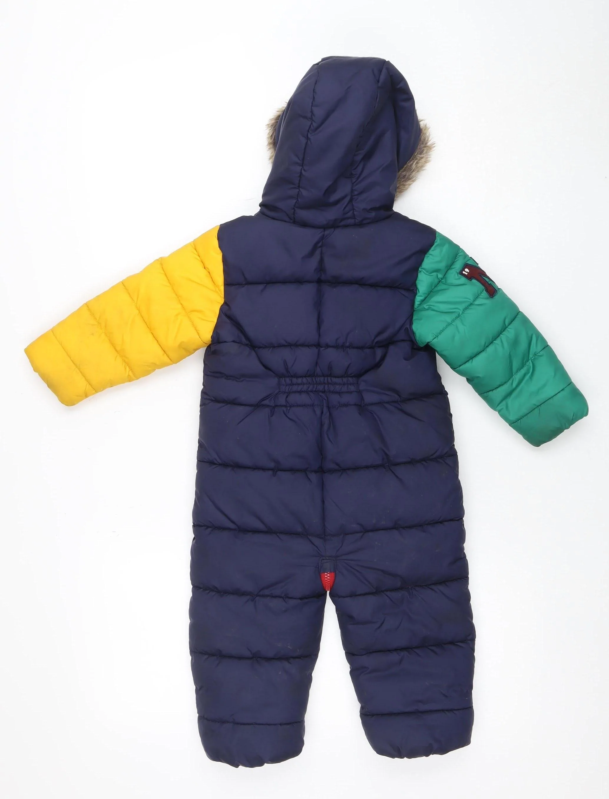 Next Unisex Baby Colourblock Navy Puffer Snowsuit 12-18 Months Hooded Fur Trim - Image 3