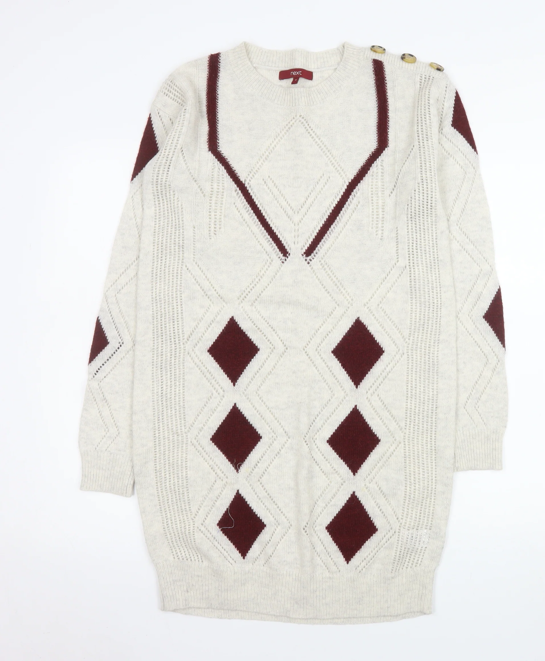 Next Women Beige Argyle Long Sleeve Knit Jumper Dress Size 10