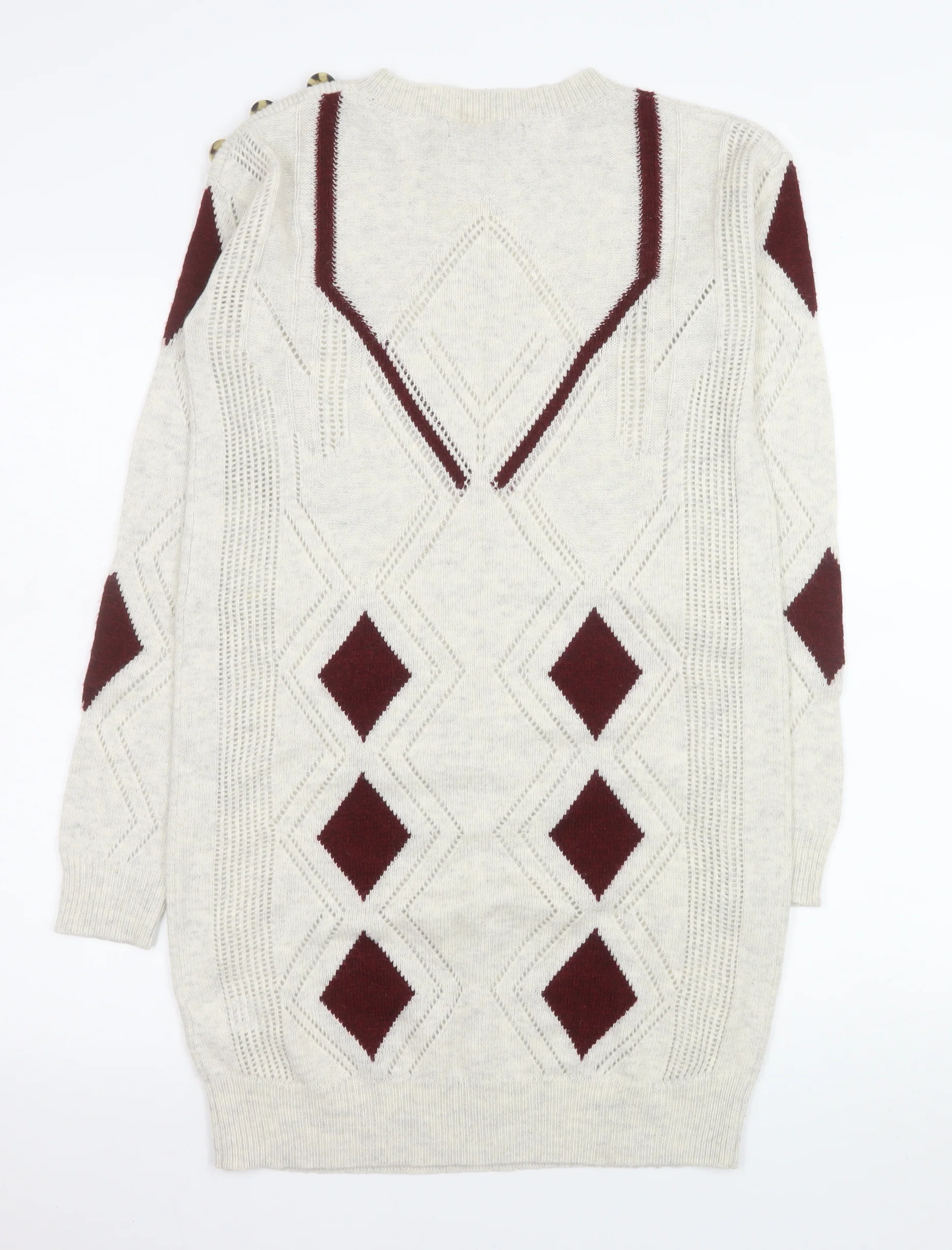 Next Women Beige Argyle Long Sleeve Knit Jumper Dress Size 10 - Image 3