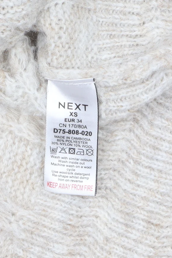 Next Women Beige Cable-Knit V-Neck Jumper XS - Image 4