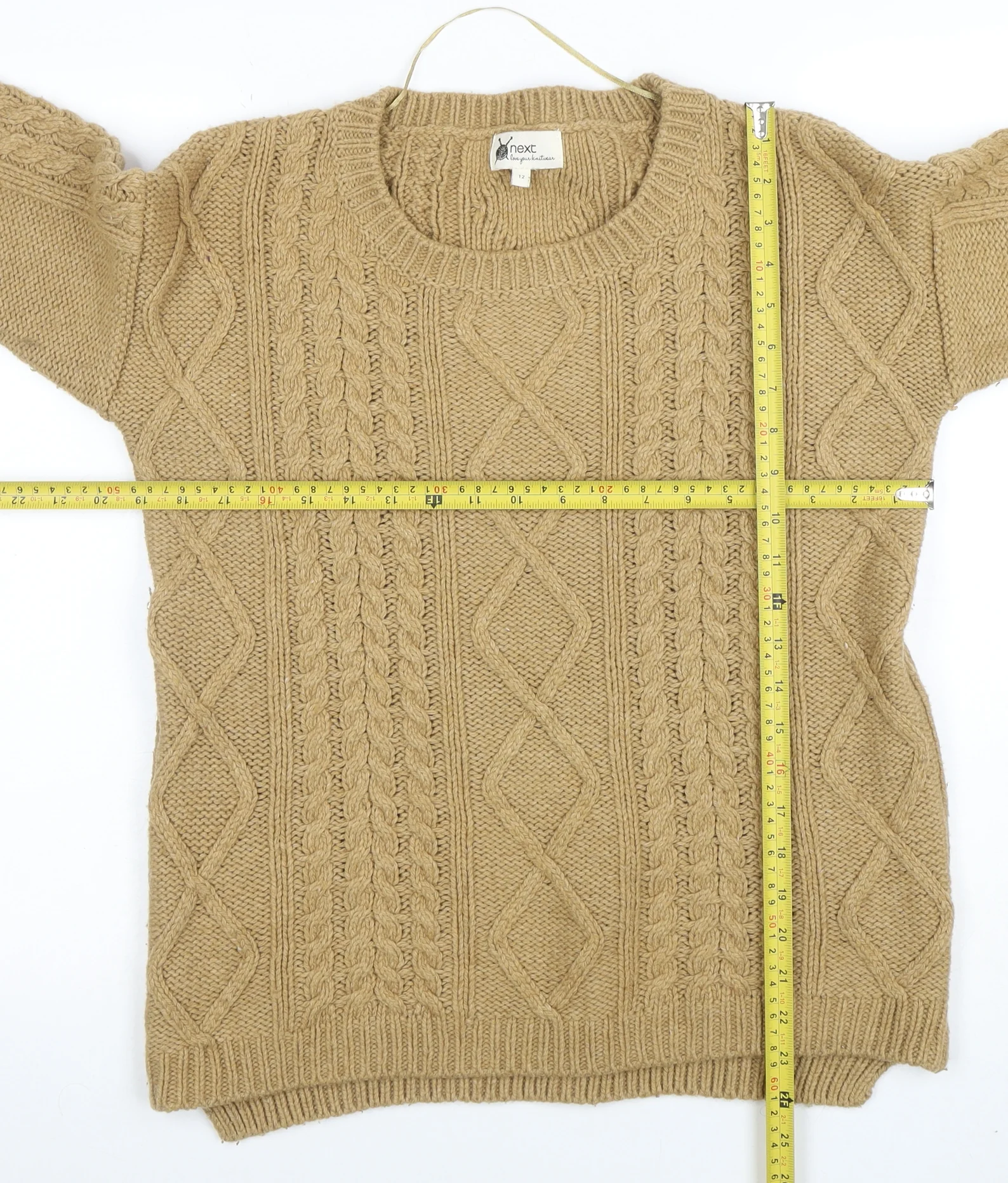 Next Women Beige Cable-Knit Wool Blend Jumper UK 12 - Image 2