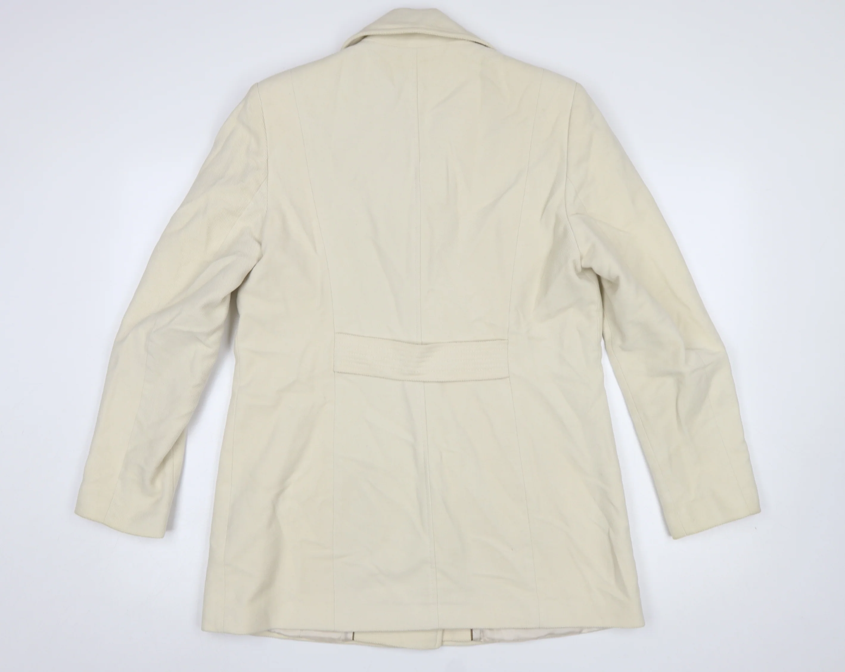 Next Women Beige Pea Coat UK 14 Cotton Lined Double Breasted - Image 3