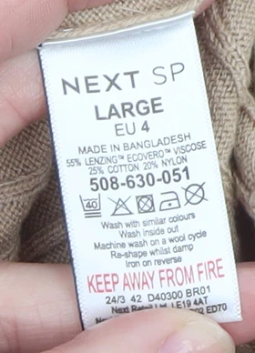 Next Women Beige Ribbed Roll Neck Jumper Large Viscose Cotton Blend - Image 4