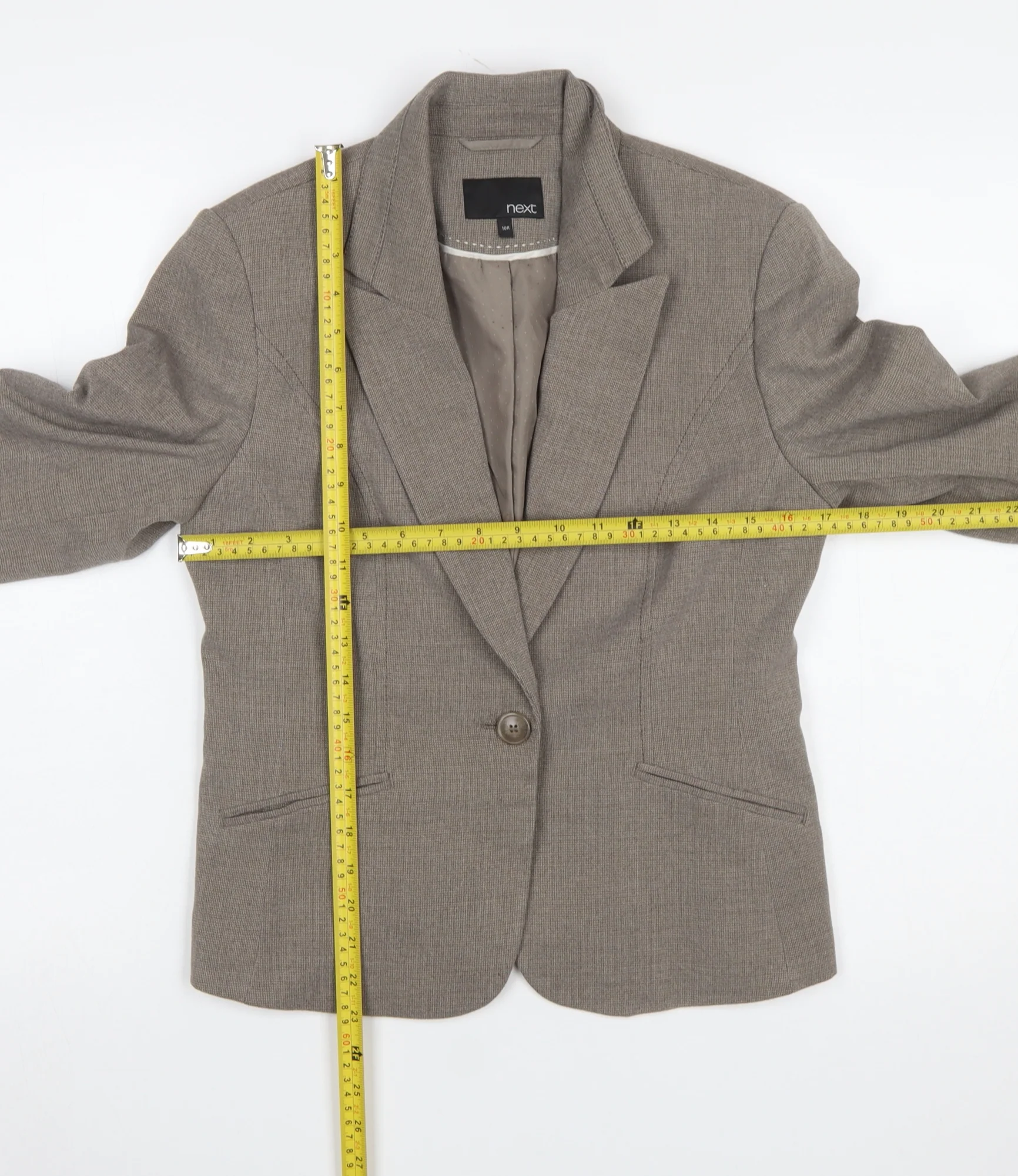 Next Women Beige Single-Breasted Suit Jacket Size 10R Classic Fit - Image 2
