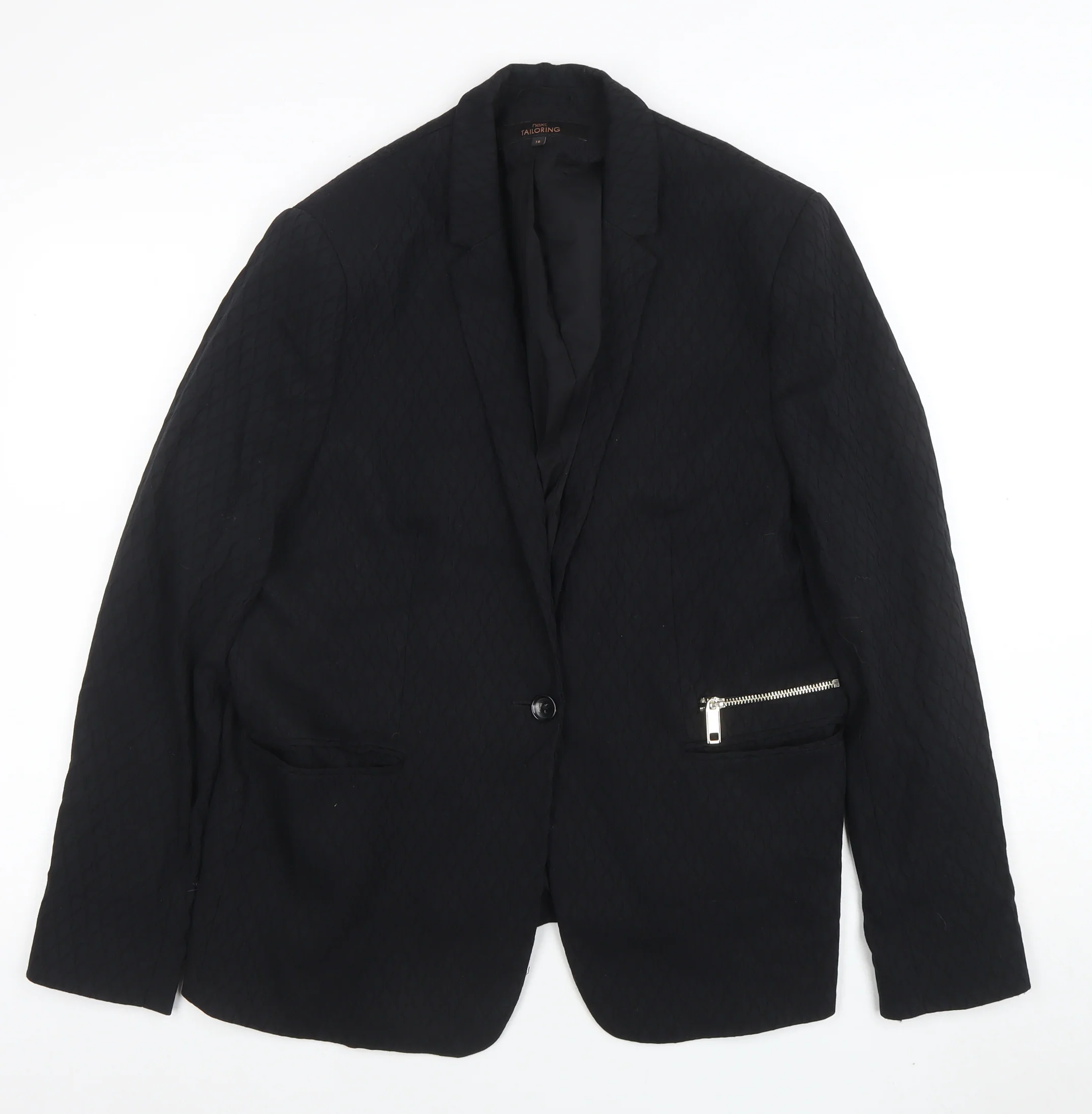 Next Women Black Quilted Single-Breasted Blazer UK 18 Tailored Lined