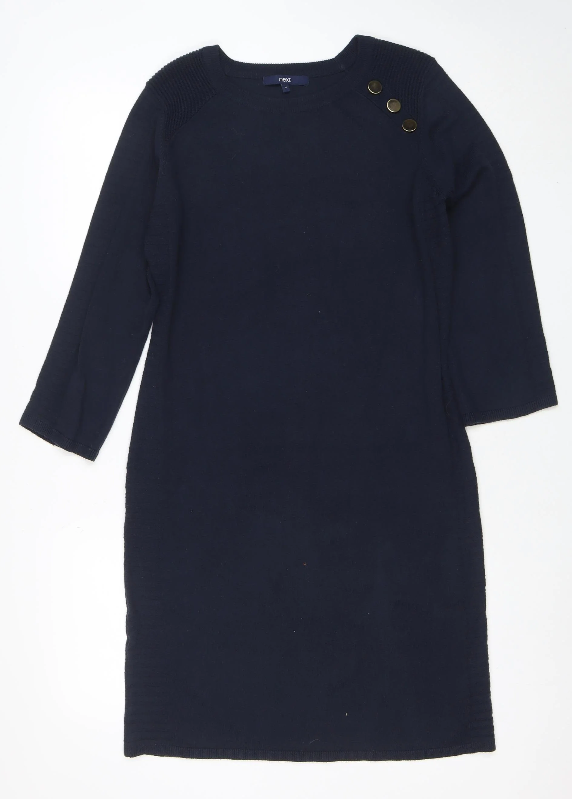 Next Women Blue Knit Jumper Dress Size 12 Long Sleeve Crew Neck