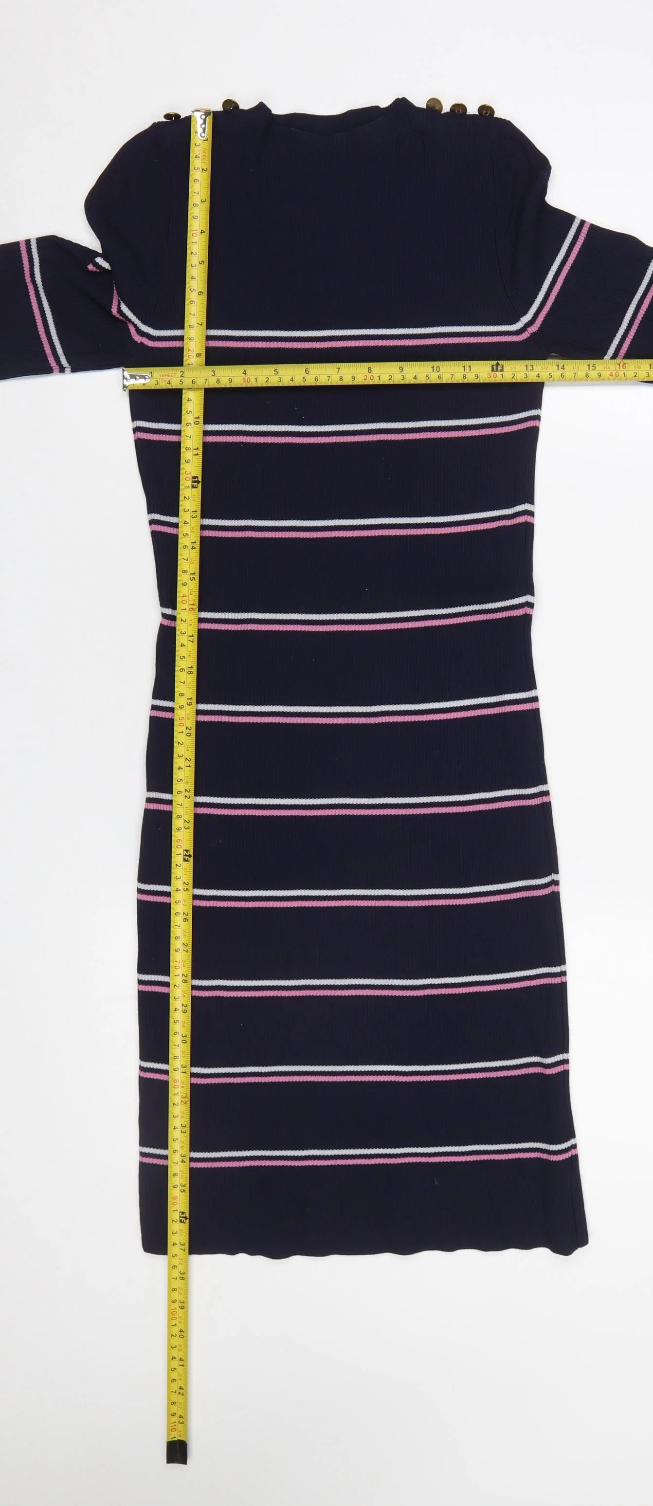 Next Women Blue Striped Bodycon Knit Long Sleeve Dress Size 8 - Image 2