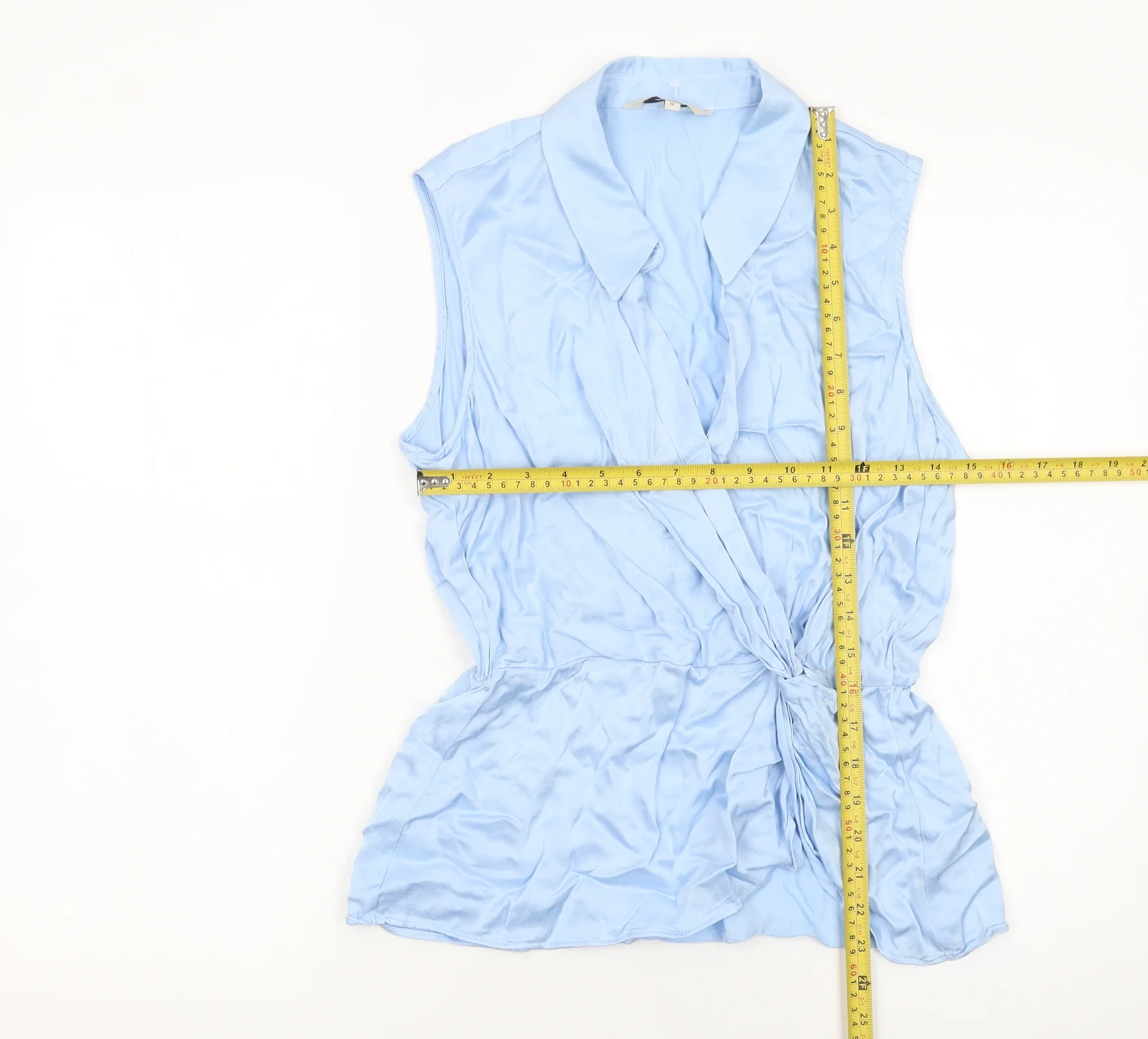 Next Women Blue Viscose Wrap Blouse Size 10 Sleeveless Collared Top - Image 2
