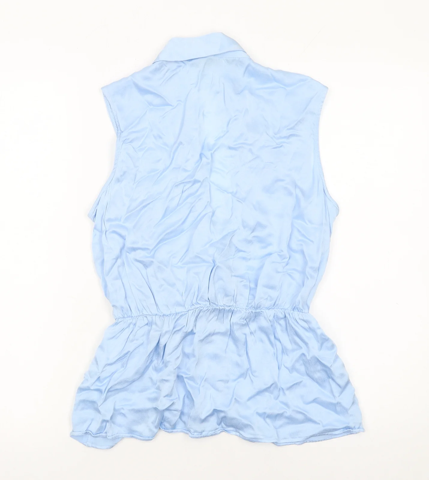 Next Women Blue Viscose Wrap Blouse Size 10 Sleeveless Collared Top - Image 3