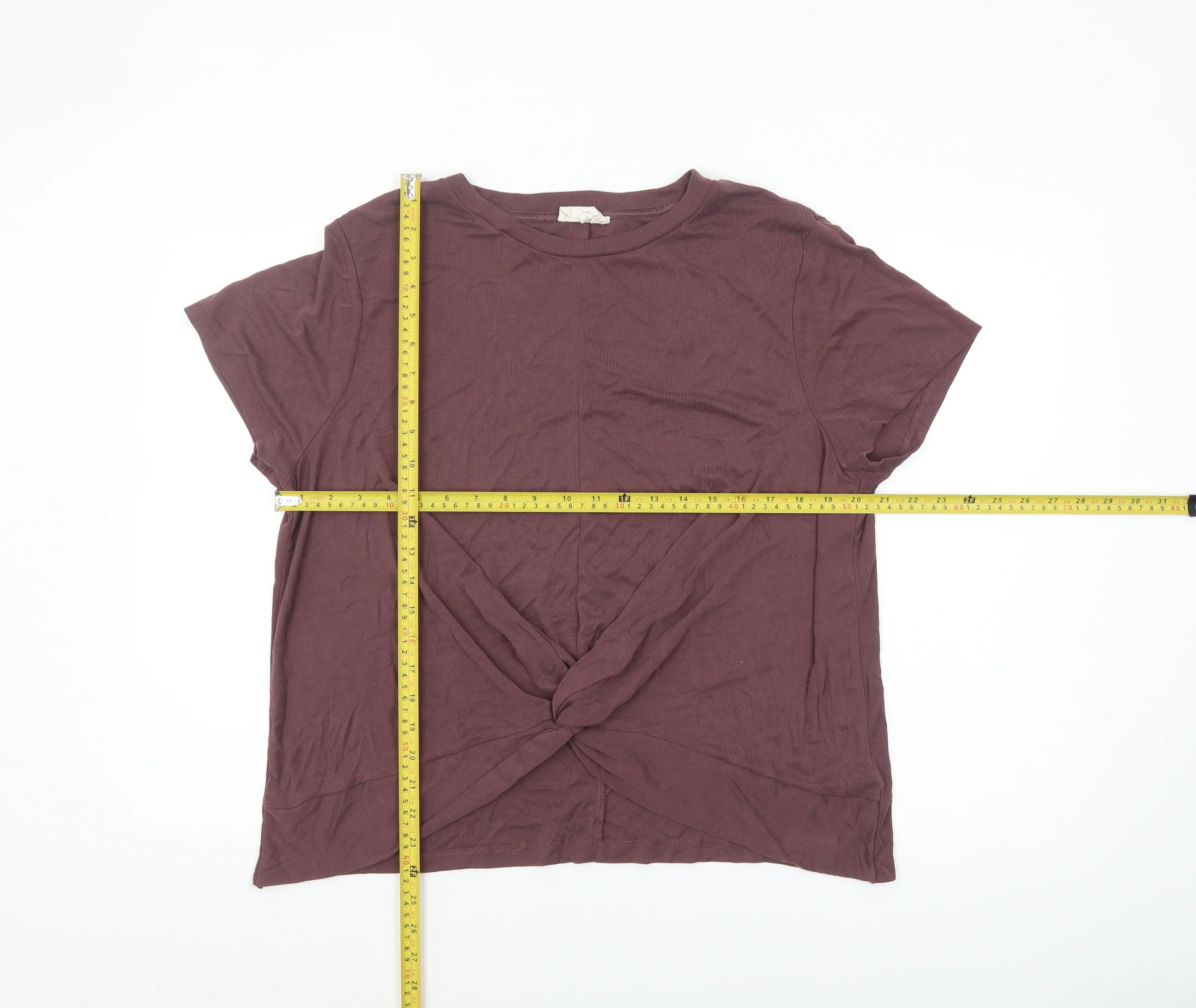 Next Women Brown Modal Blend Knot Front Short Sleeve T-Shirt Size 20 - Image 2