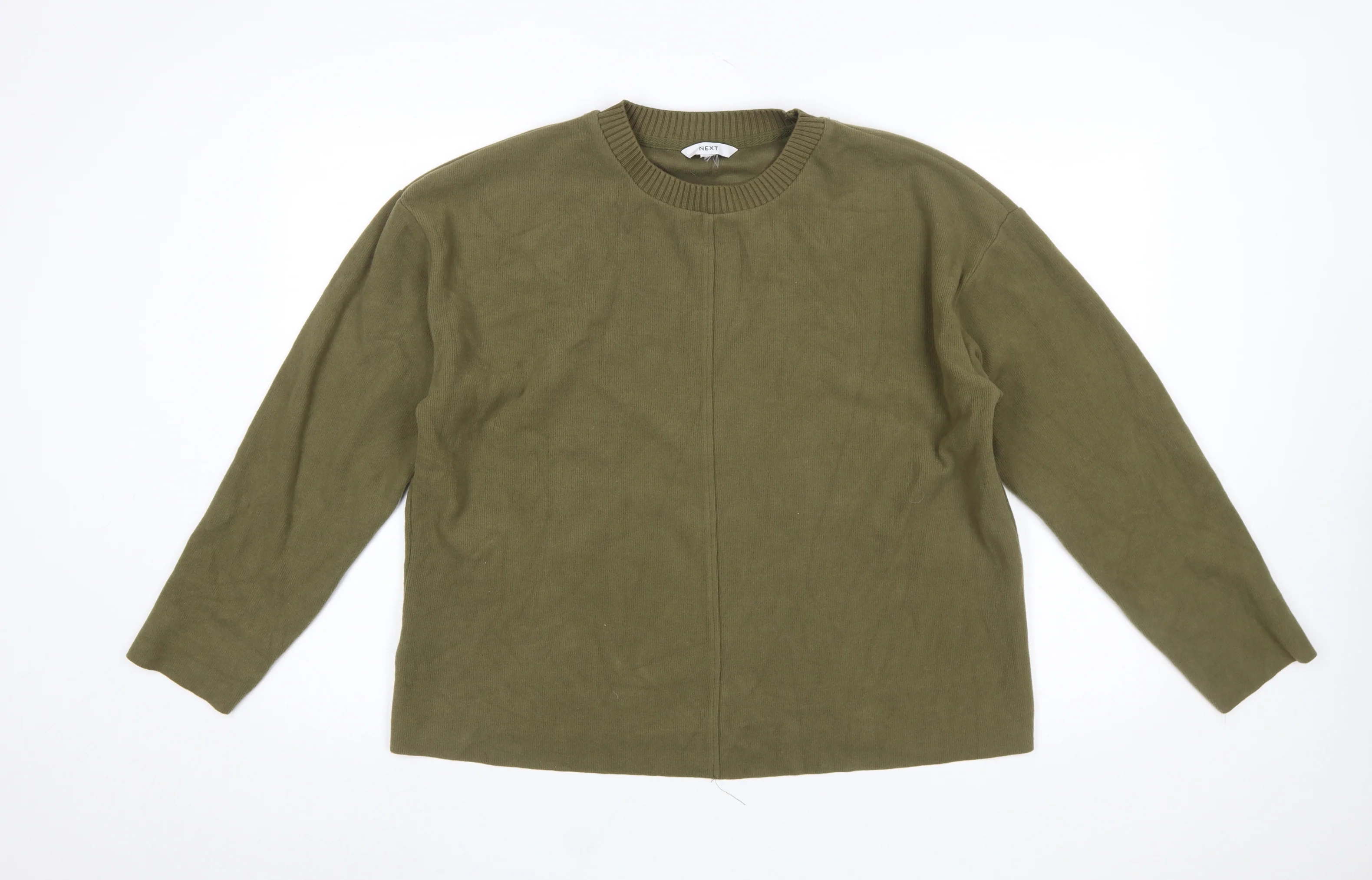 Next Women Green Crew Neck Long Sleeve Cotton Blend Pullover Jumper Size 16
