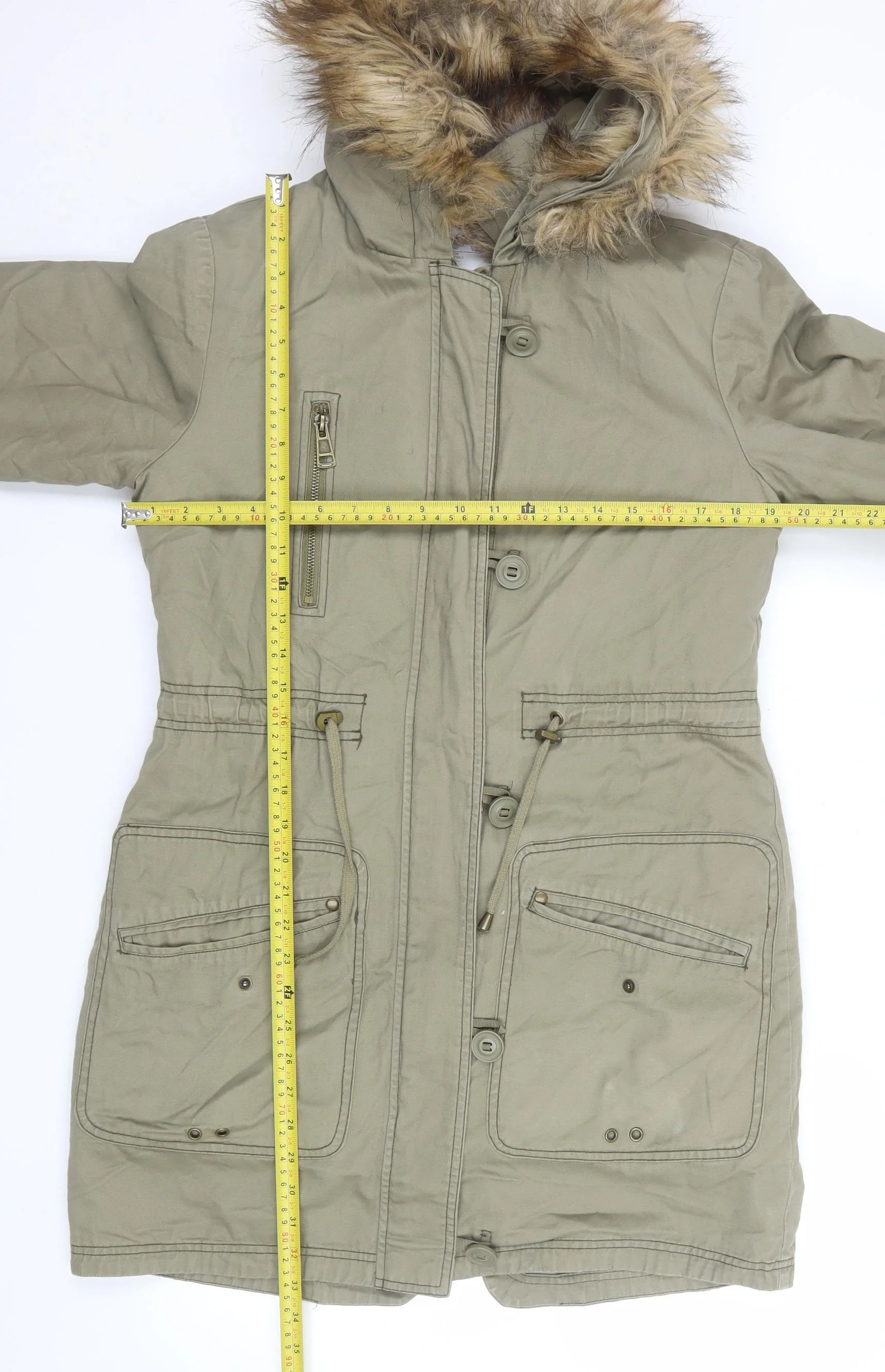 Next Women Green Parka Coat Size 10 Hooded Fur Trim Lined Long Jacket - Image 2