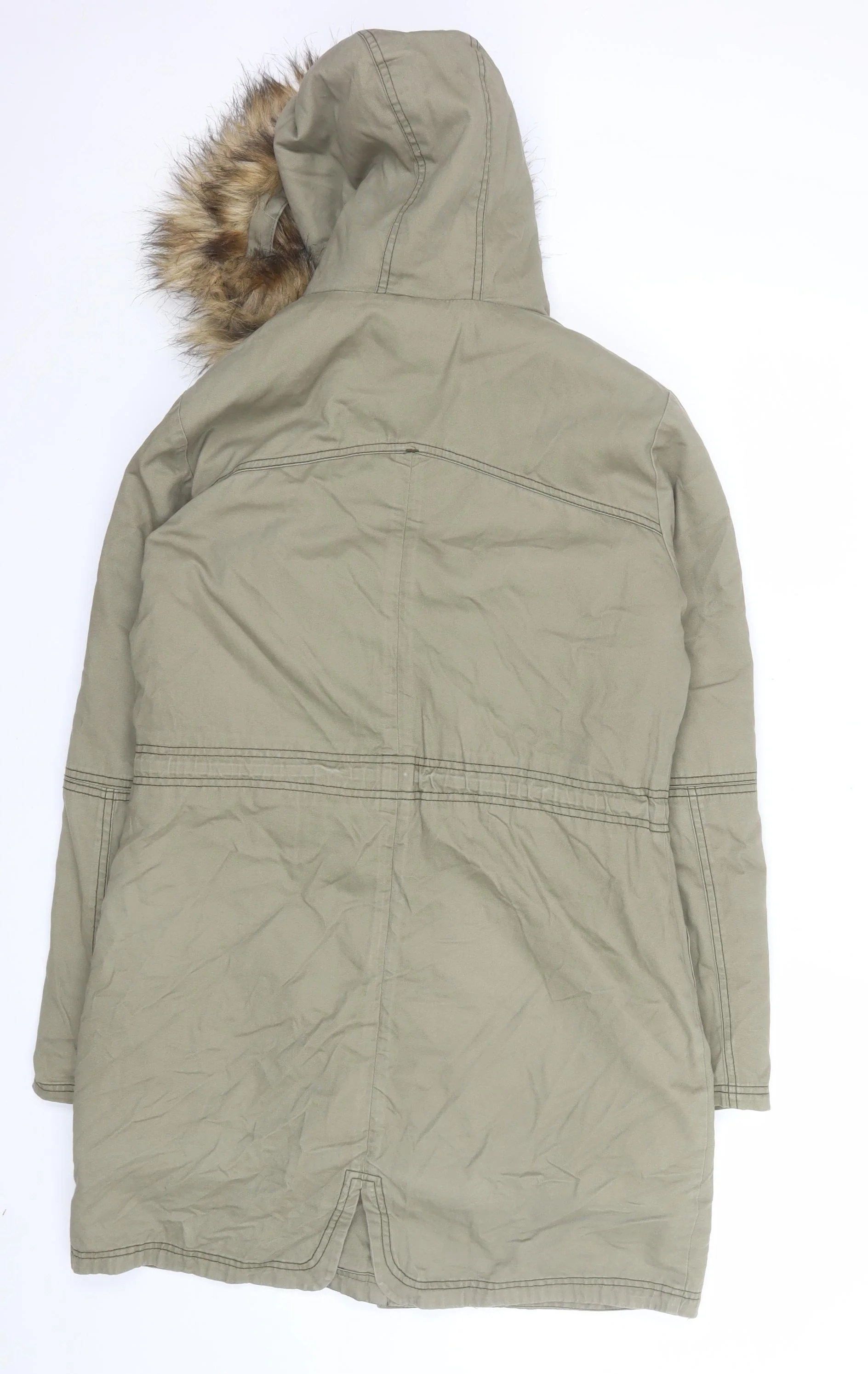 Next Women Green Parka Coat Size 10 Hooded Fur Trim Lined Long Jacket - Image 3