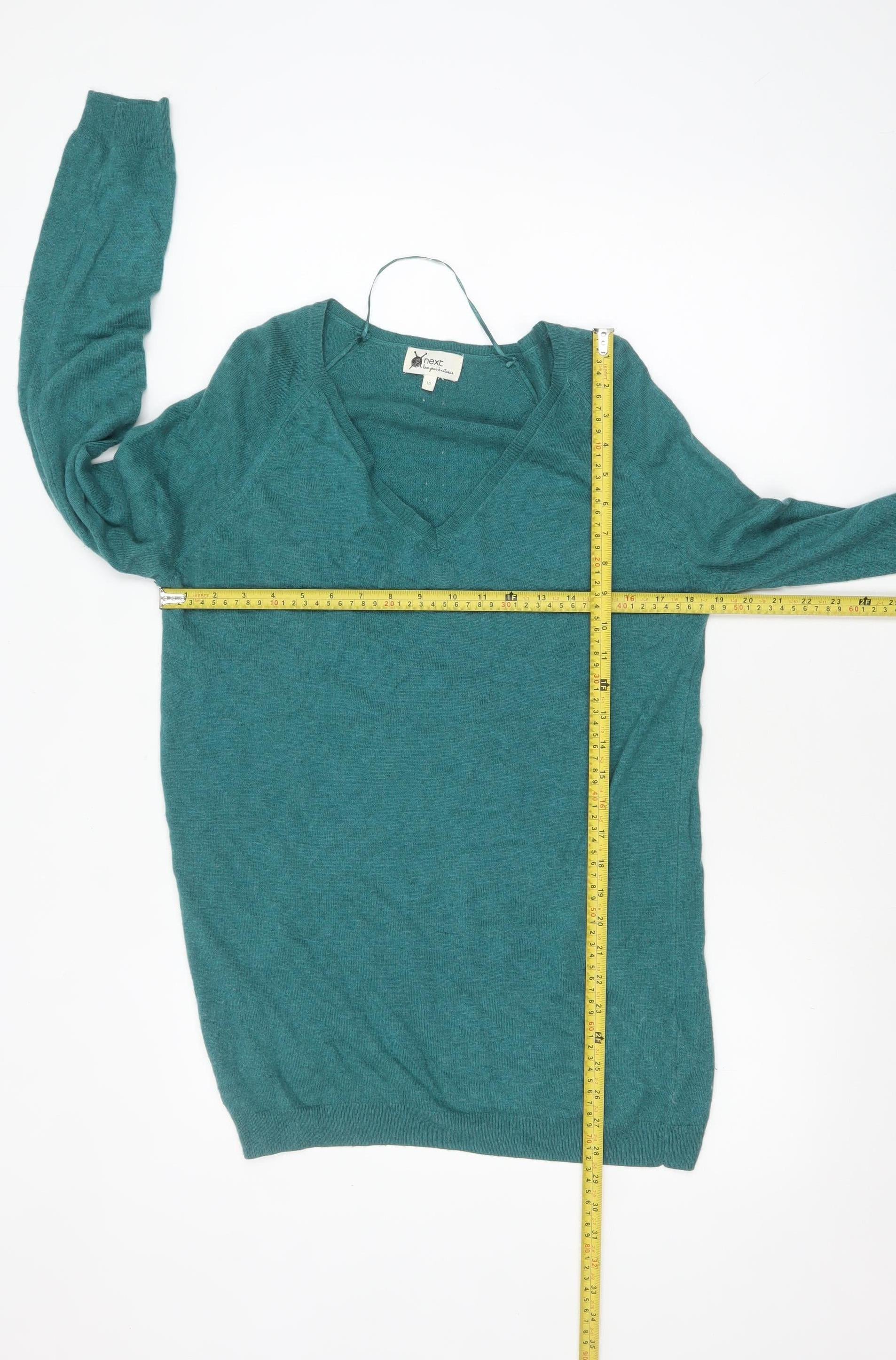 Next Women Green V-Neck Long Sleeve Pullover Jumper Size 10 - Image 2