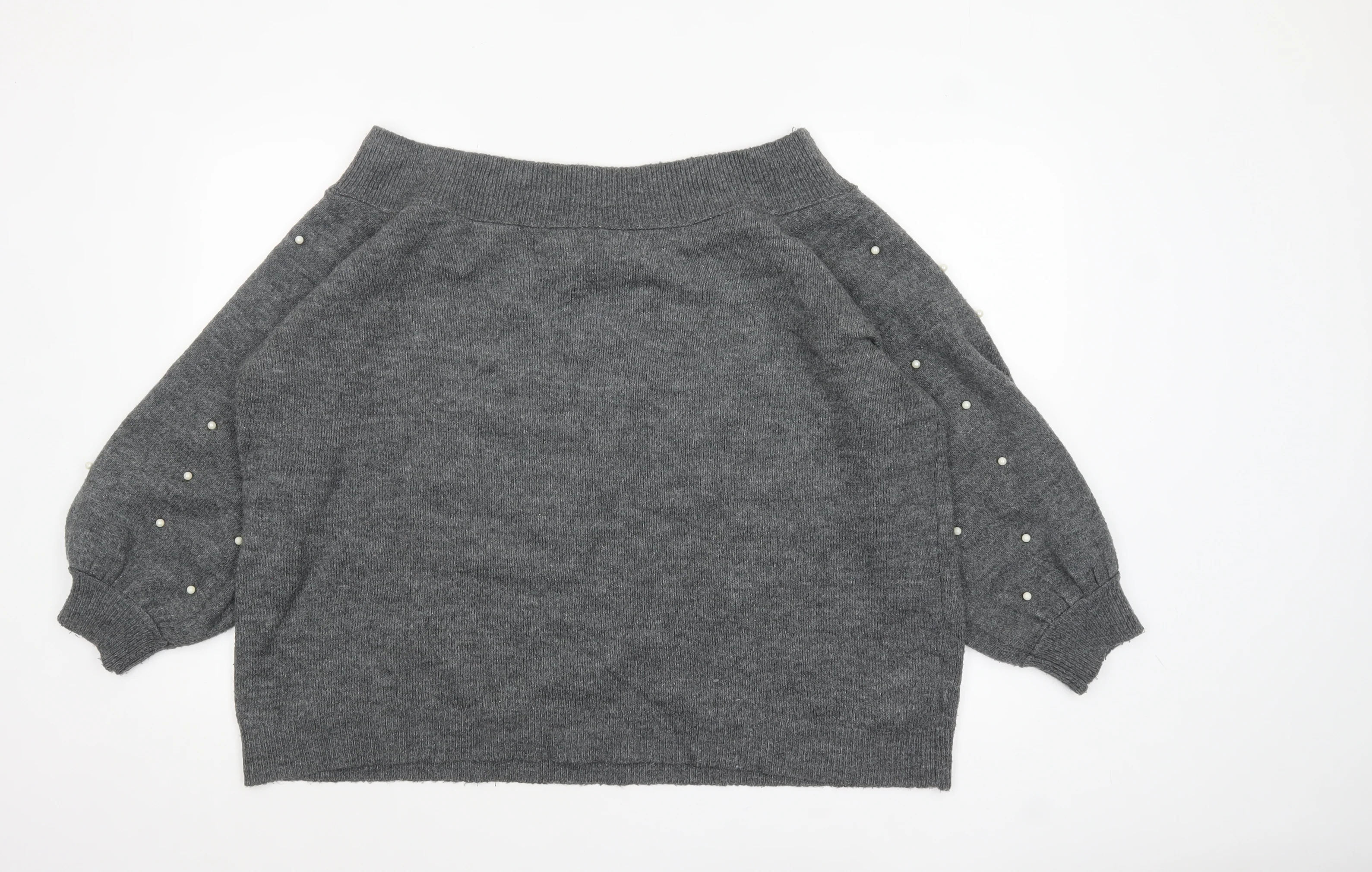 Next Women Grey Beaded Boat Neck Jumper Size 22 - Image 3