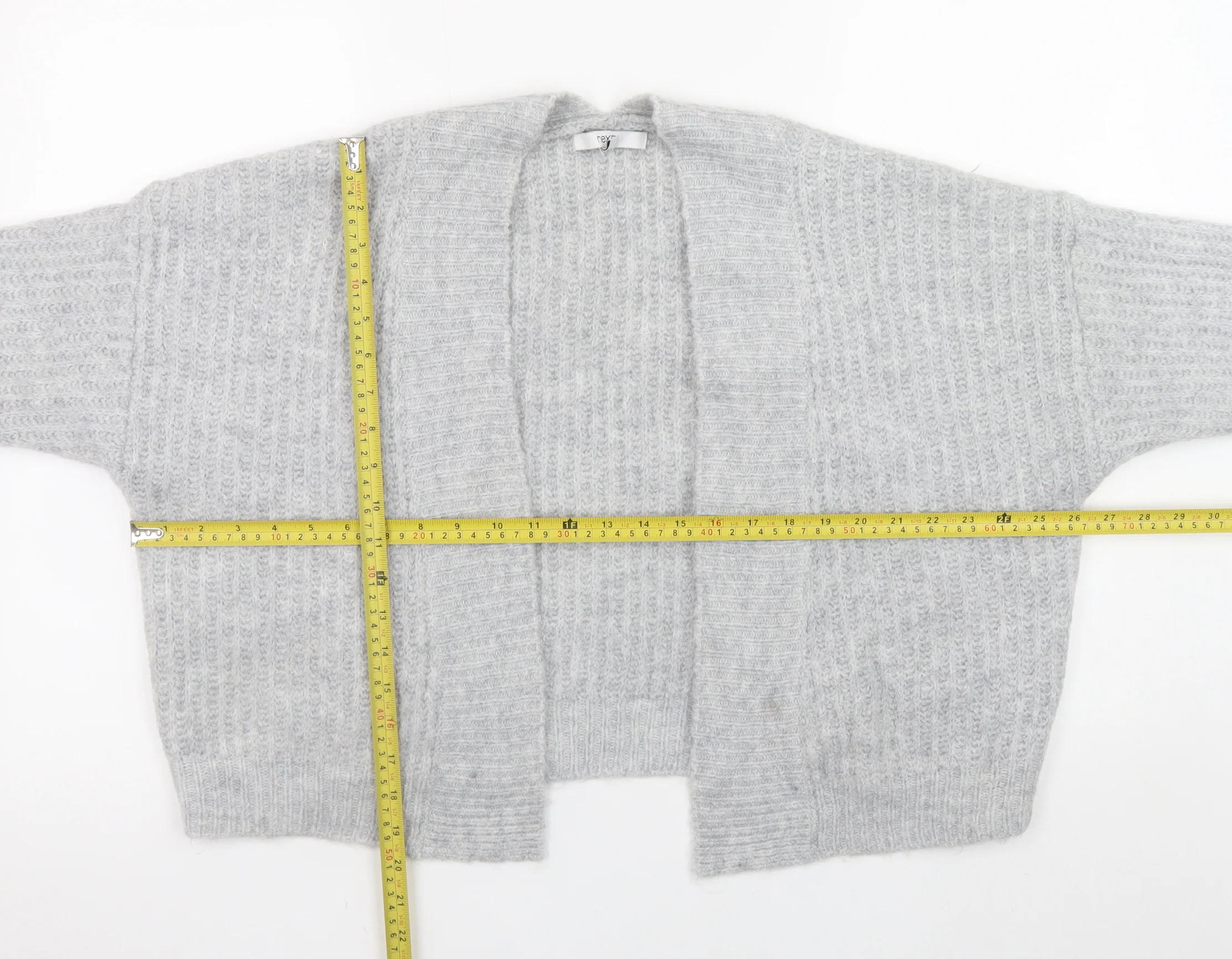 Next Women Grey Chunky Knit Cardigan M Relaxed Fit Long Sleeve - Image 2