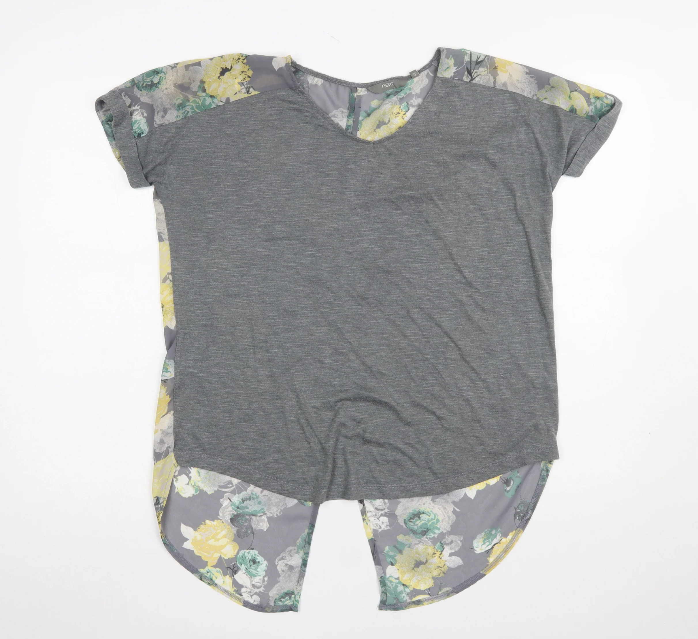 Next Women Grey Floral Back Short Sleeve Cotton T-Shirt Size 10