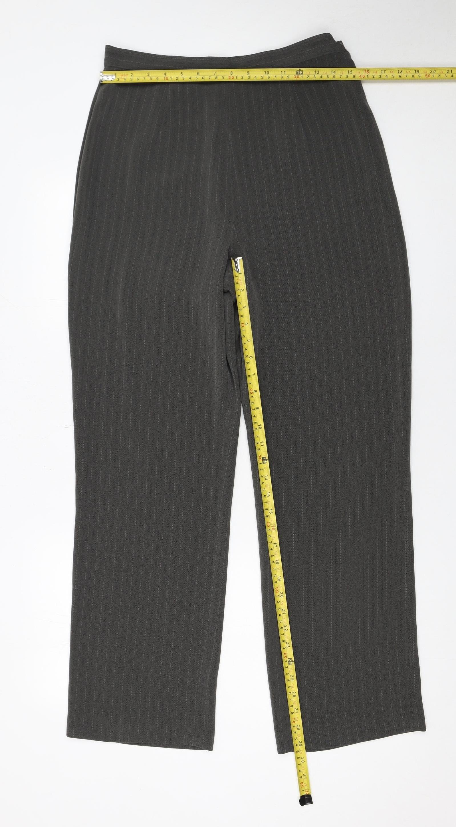 Next Women Grey Pinstripe Trousers Size 14 Regular Fit Business Workwear - Image 2