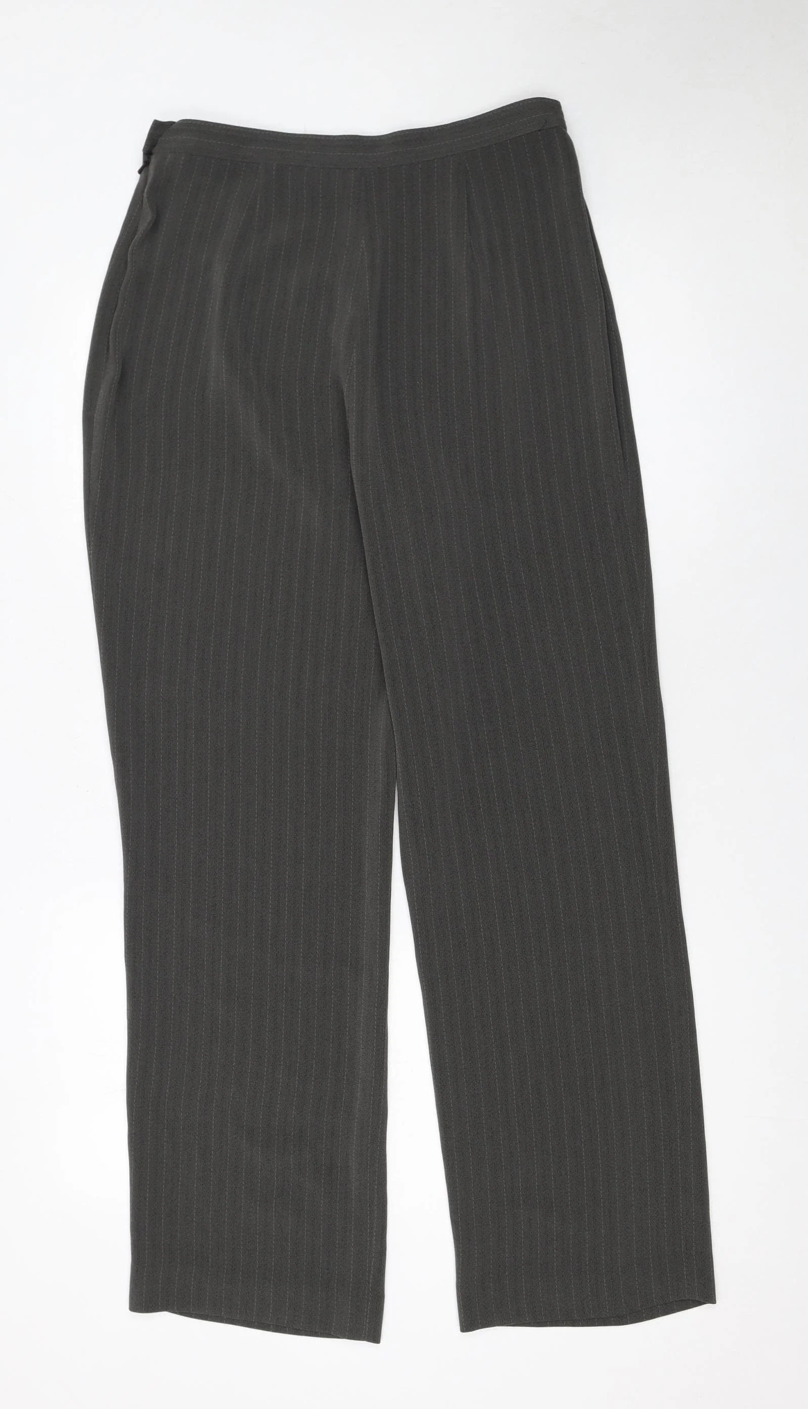 Next Women Grey Pinstripe Trousers Size 14 Regular Fit Business Workwear - Image 3