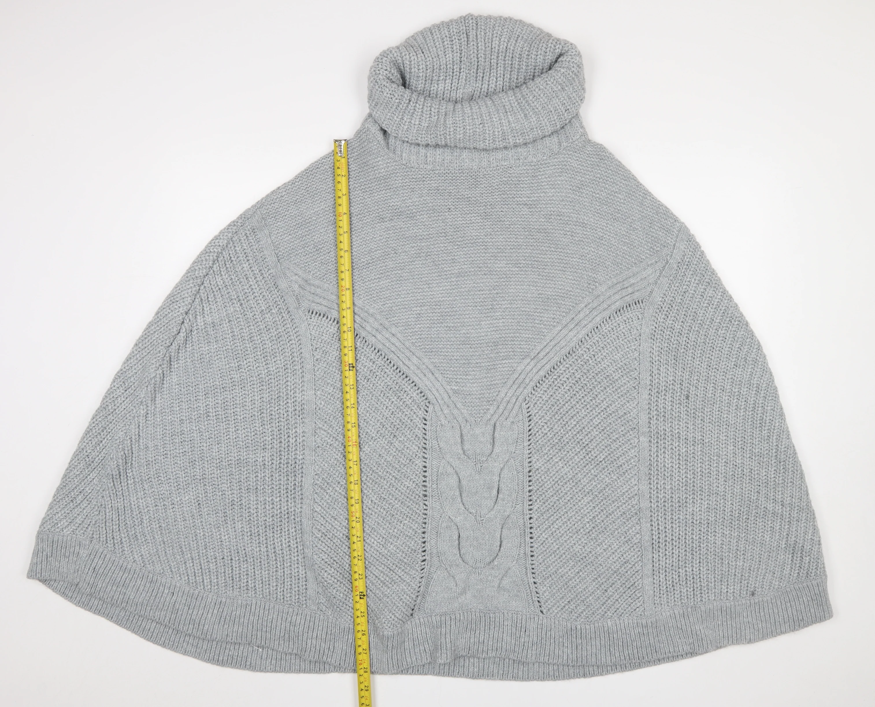 Next Women Grey Roll Neck Cable Knit Cape Jumper L - Image 2