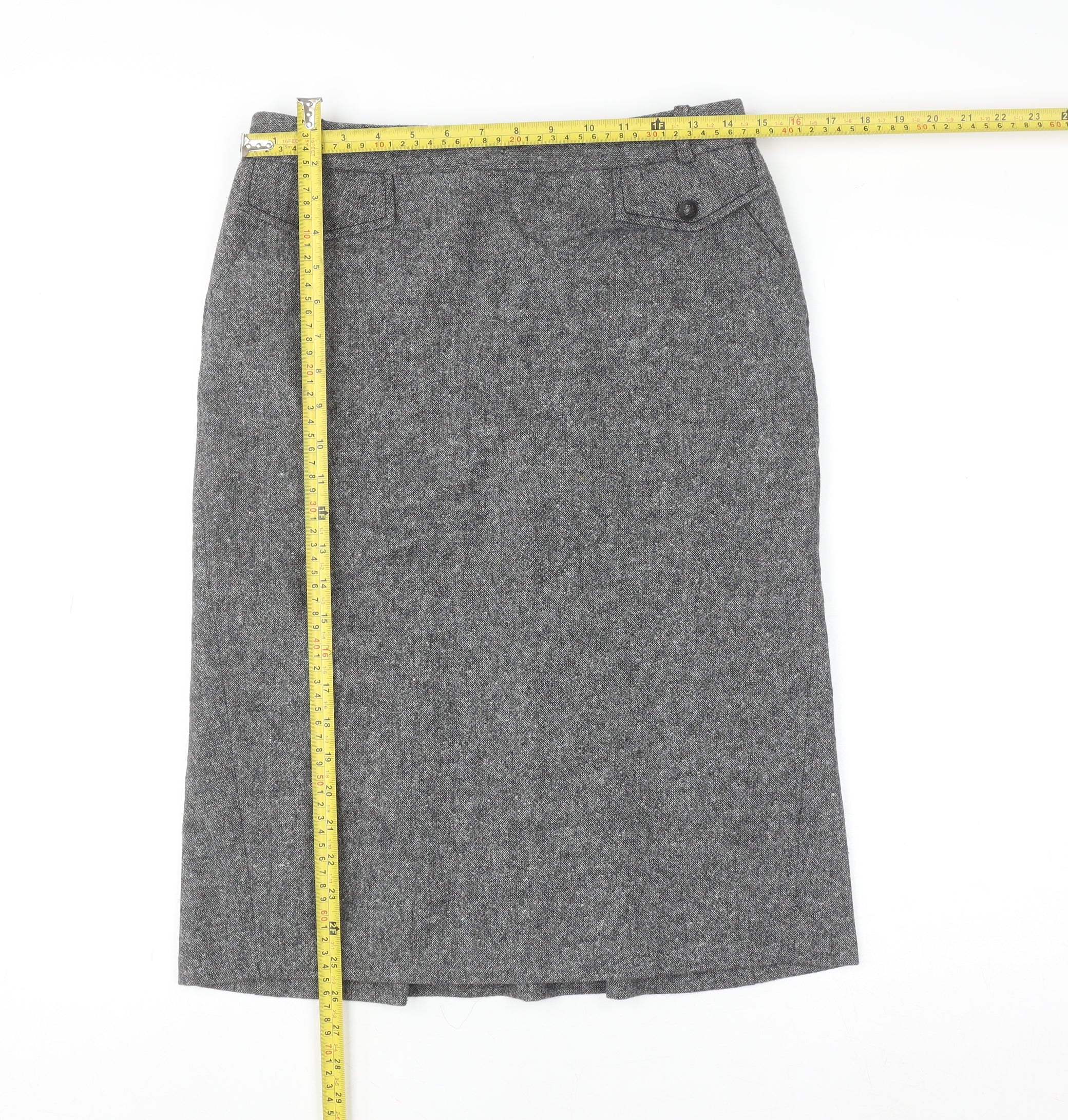 Next Women Grey Wool Tweed Pencil Skirt Size 10 Knee Length Workwear - Image 2