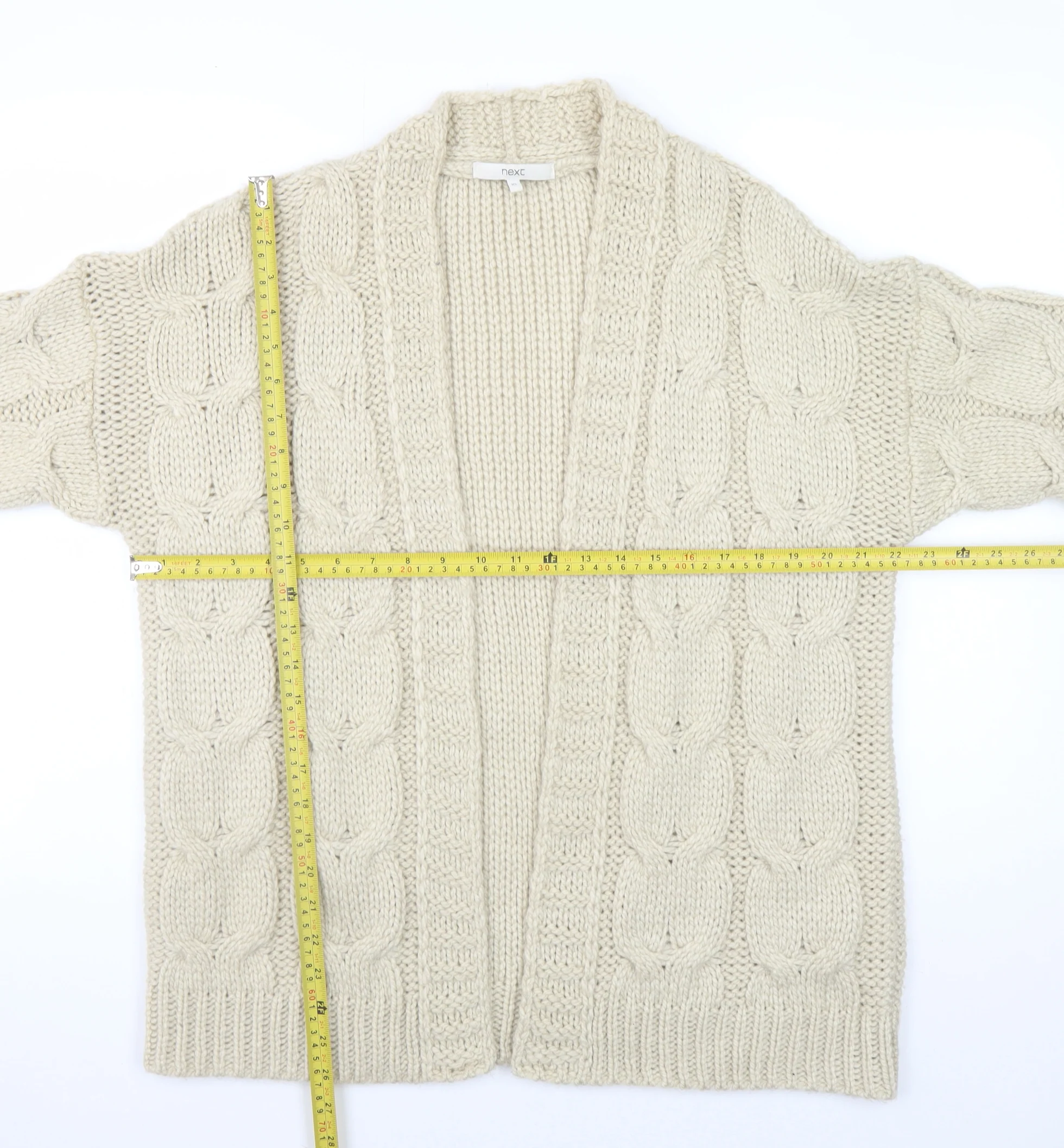 Next Women Ivory Cable-Knit Open Cardigan XS Acrylic Winter Jumper - Image 2
