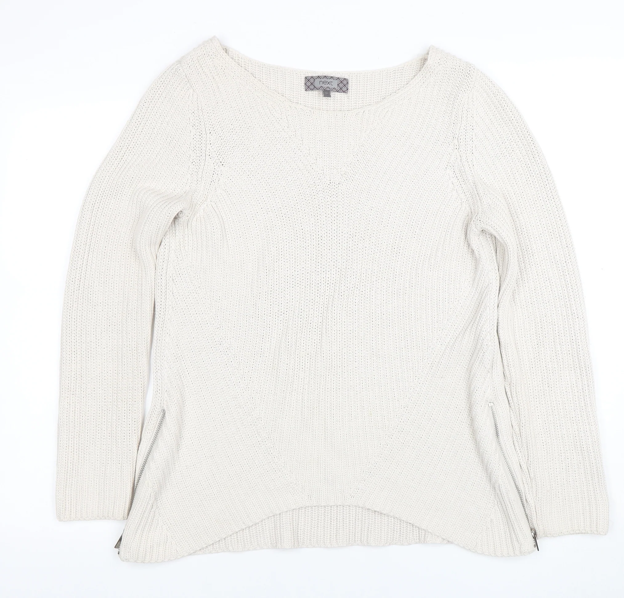 Next Women Ivory Chunky Knit Zip Pullover Jumper Size 12