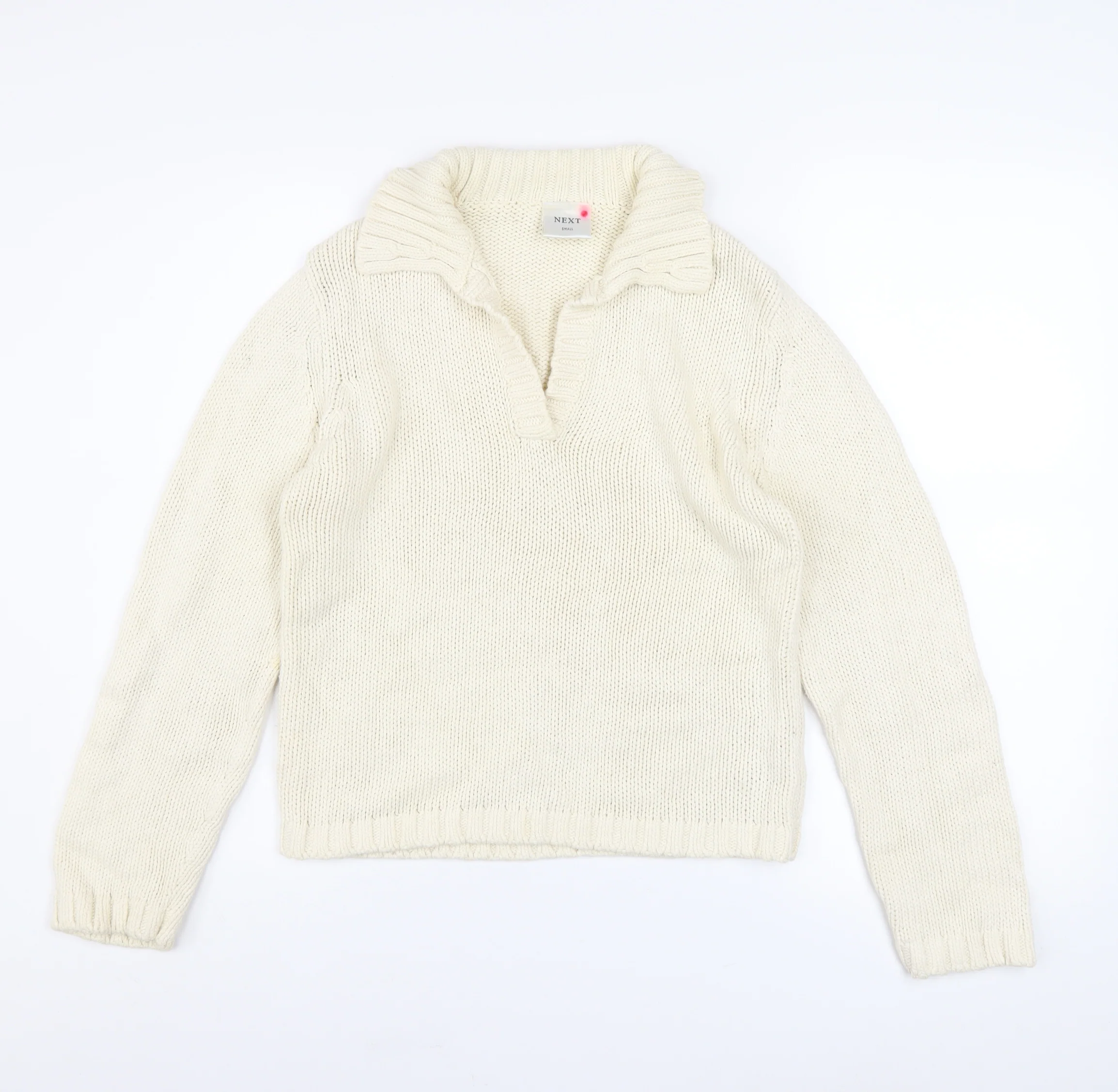 Next Women Ivory Collared Chunky Knit Cotton Pullover Jumper Size S