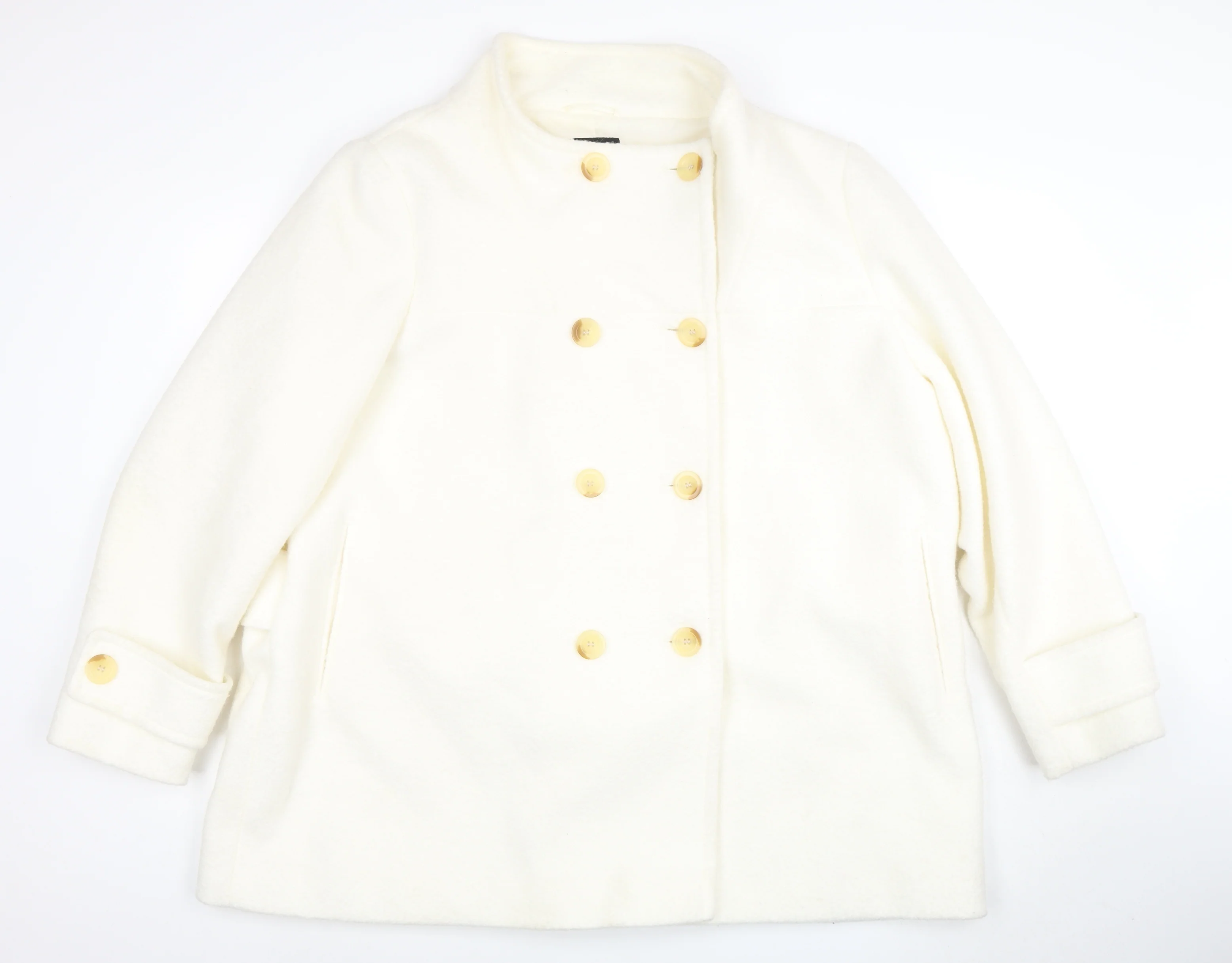 Next Women Ivory Wool Pea Coat UK 22 Double Breasted Winter Jacket