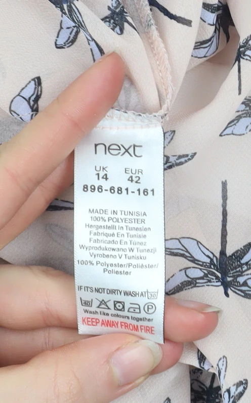 Next Women Pink Dragonfly Print Chiffon Tunic Blouse Size 14 - Image 4