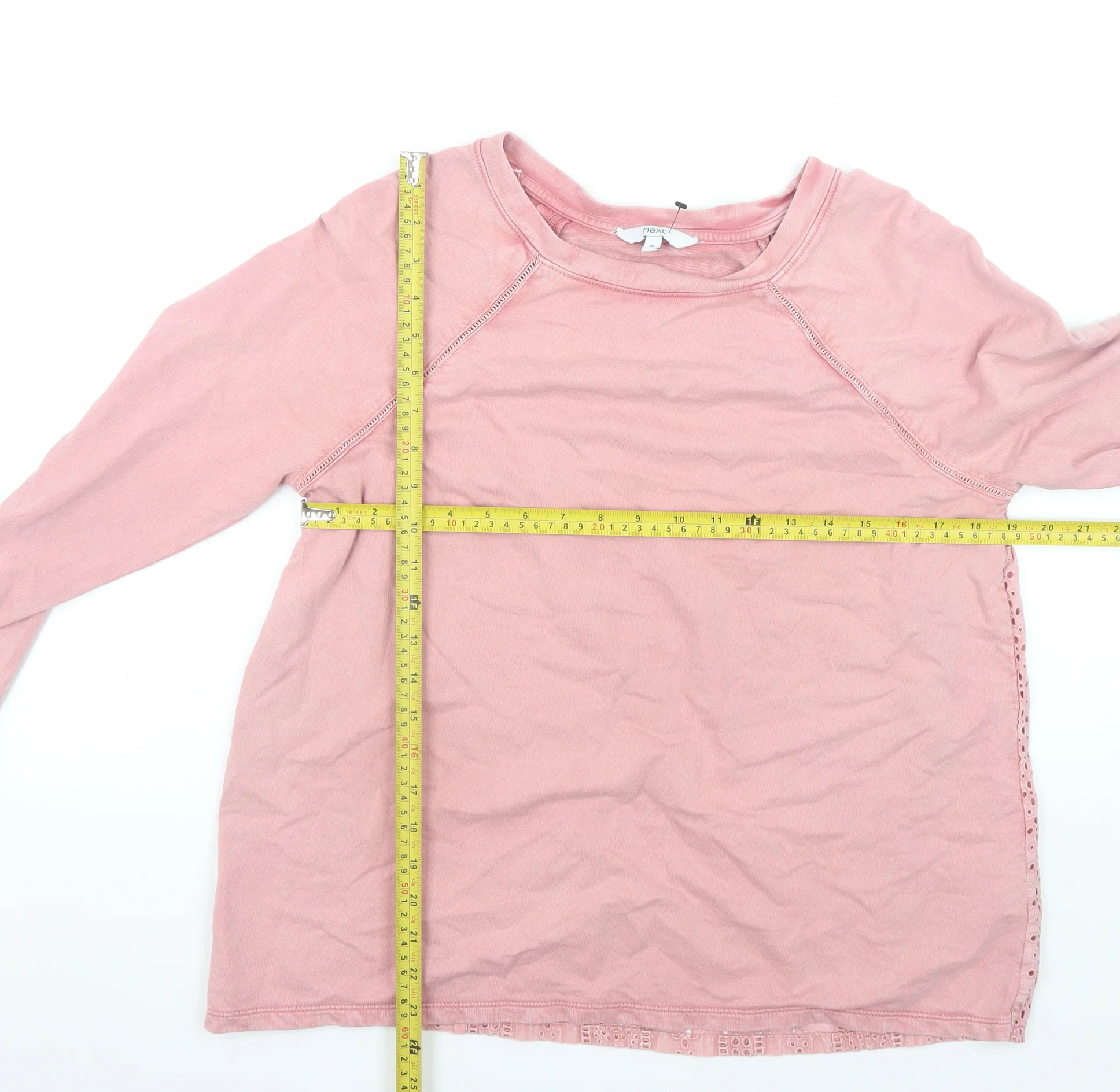 Next Women Pink Lace Back Pullover Sweatshirt Size 12 Cotton - Image 2