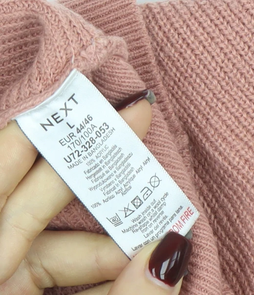 Next Women Pink Roll Neck Relaxed Knit Jumper L - Image 4