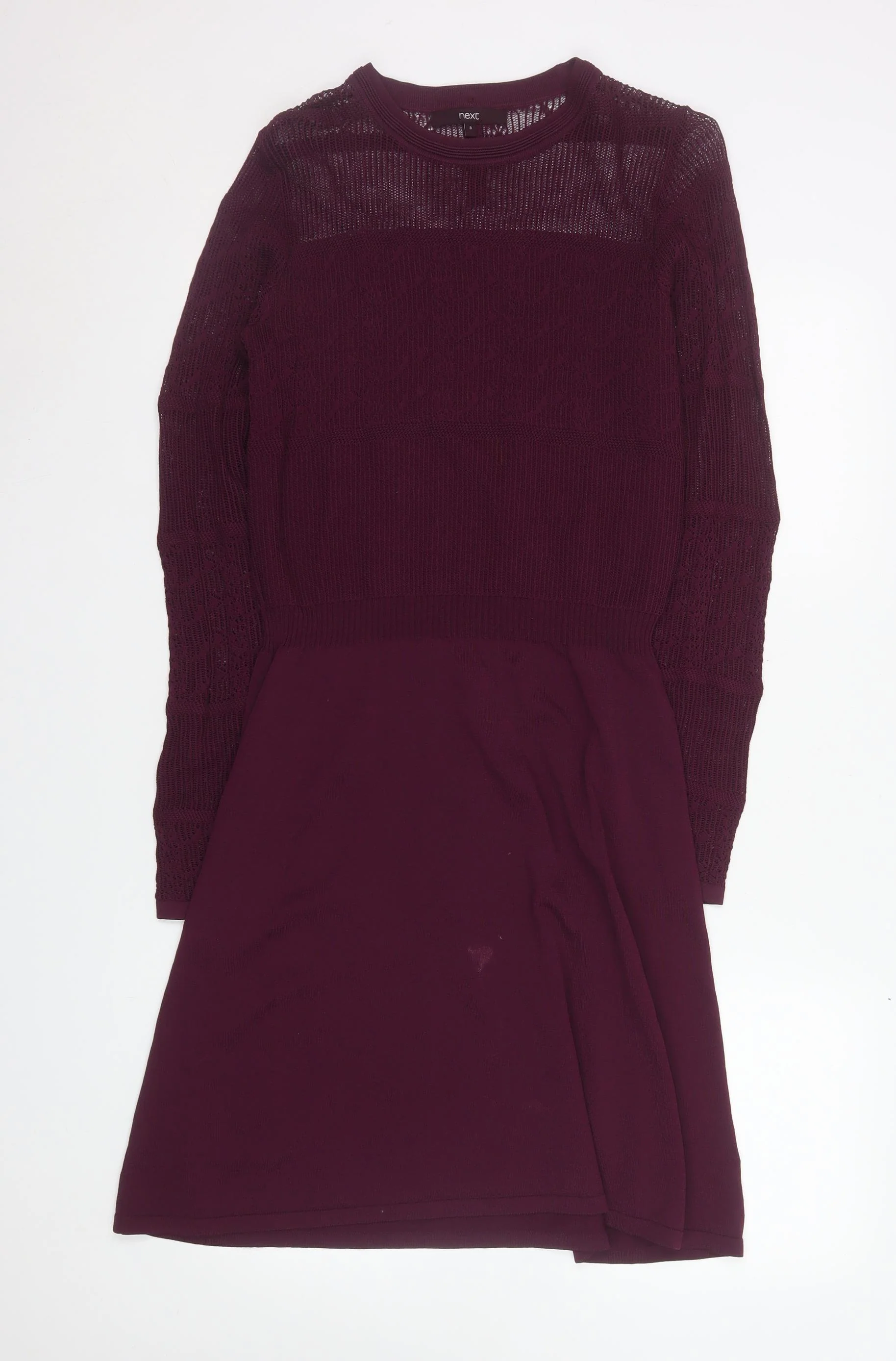 Next Women Purple Knit Fit & Flare Dress Size 8 Long Sleeve