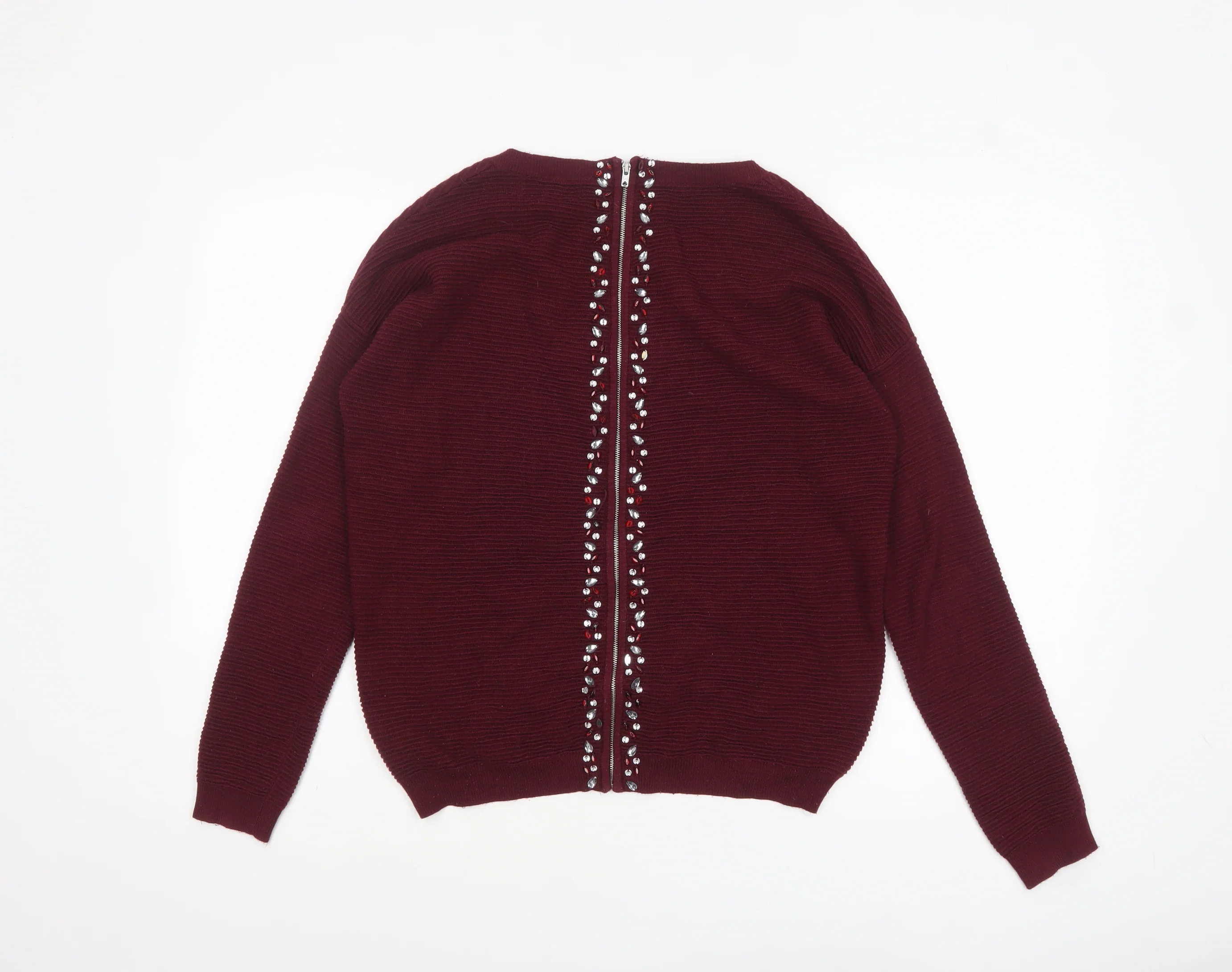 Next Women Red Jewel Zip Back Knit Jumper Size 10 - Image 3