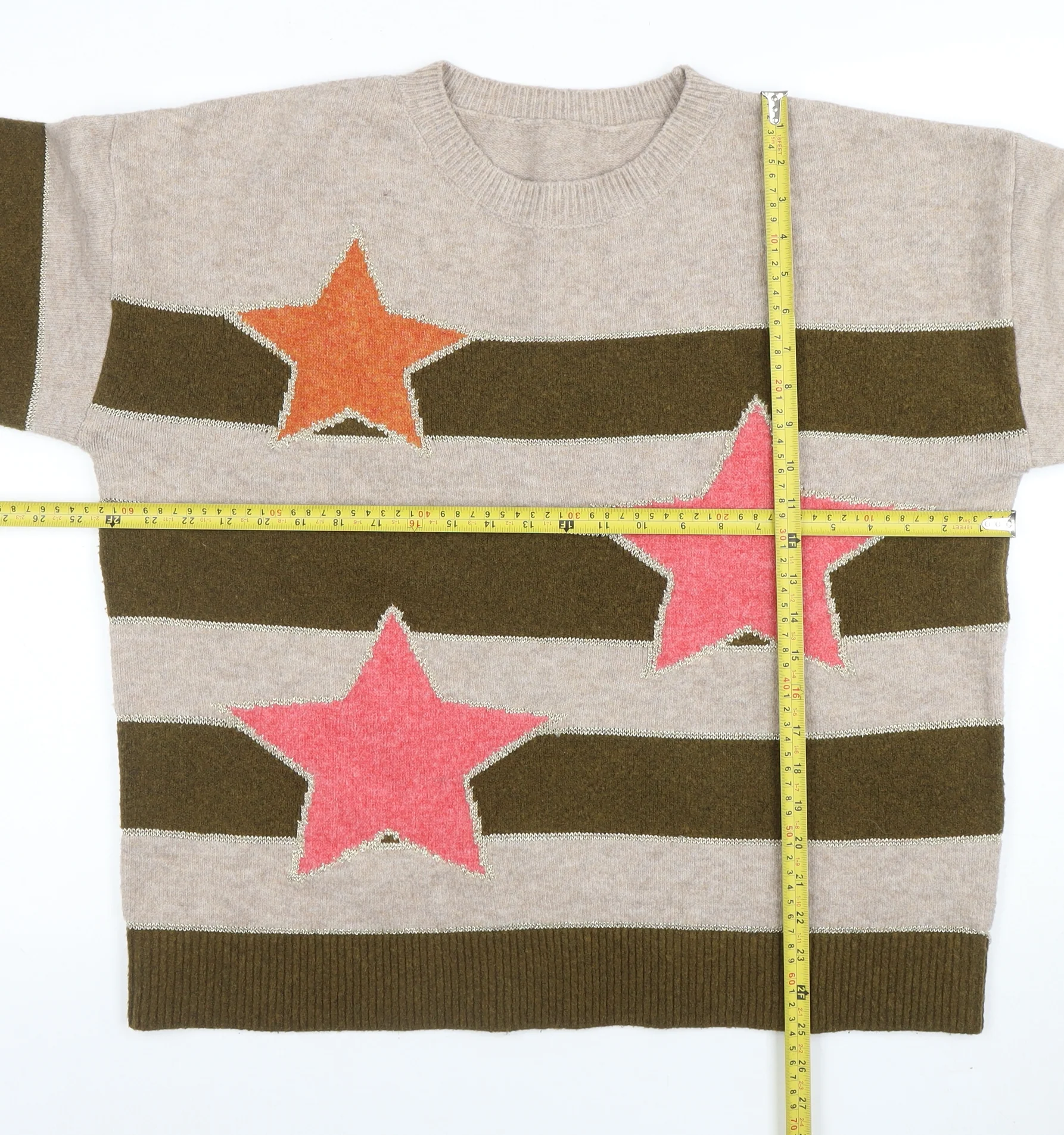 Next Women’s Beige & Green Striped Star Wool Blend Jumper Size L - Image 2