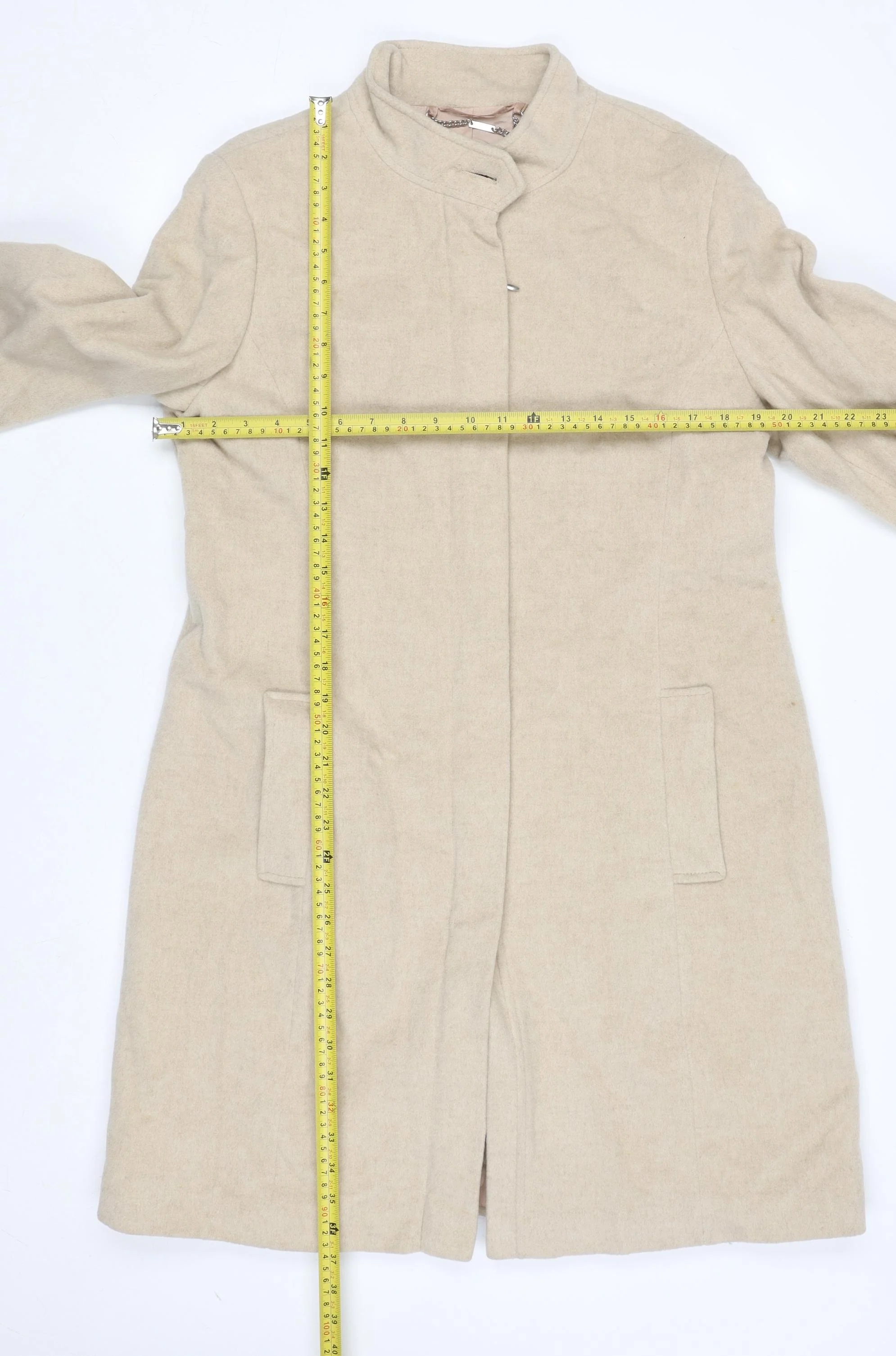 Next Women’s Beige Wool Blend Long Overcoat Size 14 - Image 2