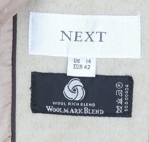 Next Women’s Beige Wool Blend Long Overcoat Size 14 - Image 4