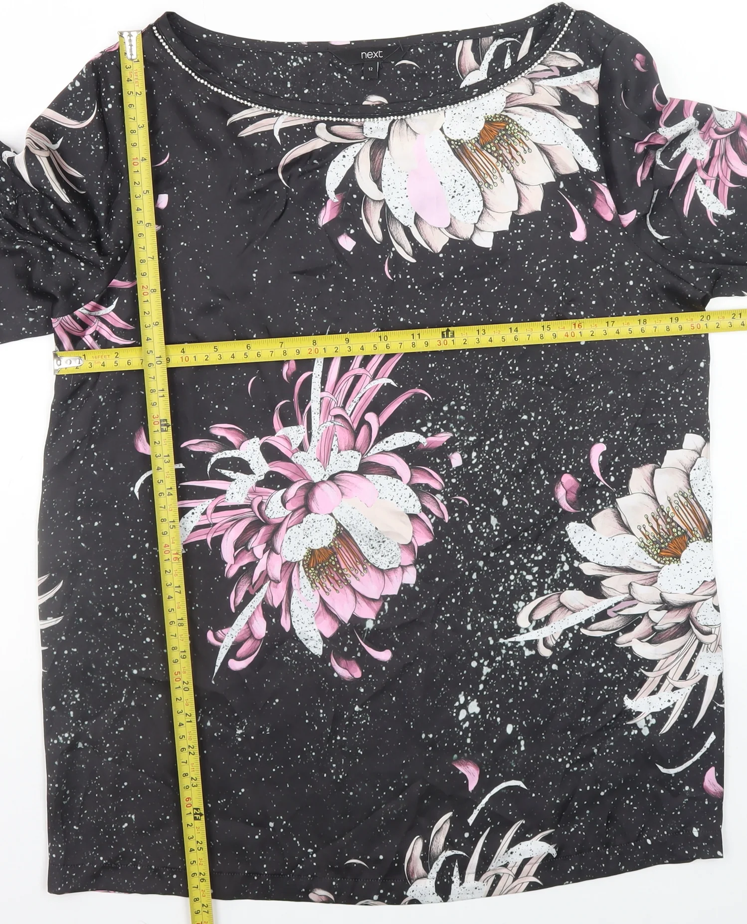 Next Women’s Black Floral Tunic Blouse Size 12 - Image 2