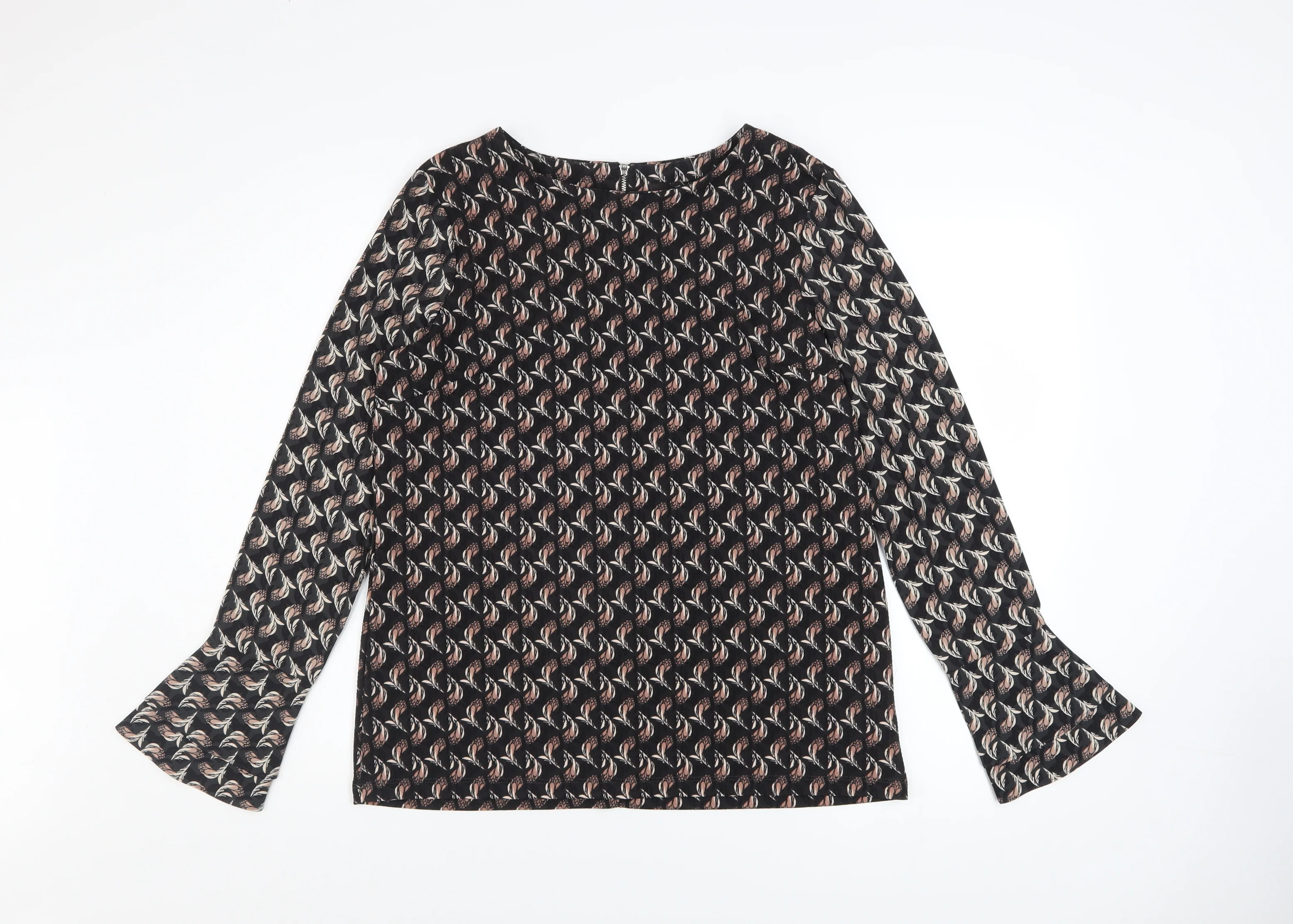 Next Women’s Black Geometric Tunic Blouse Size 12 Long Sleeve