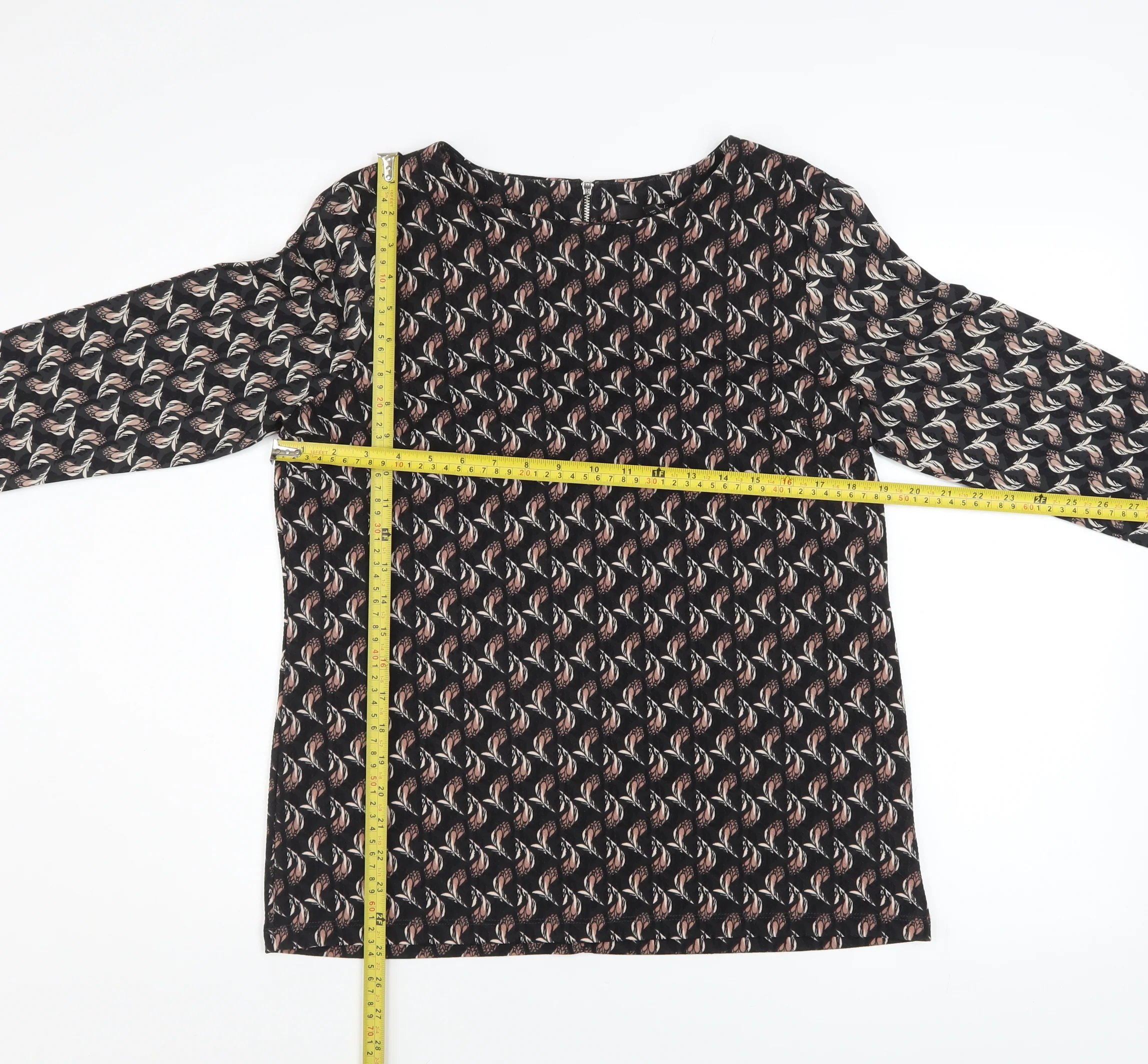Next Women’s Black Geometric Tunic Blouse Size 12 Long Sleeve - Image 2